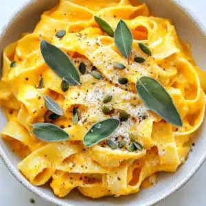 To make creamy pumpkin sage pasta, gather these items: - 12 oz fettuccine or pasta of choice - 1 cup pure pumpkin puree (canned or fresh) - 1 cup heavy cream - 1/2 cup grated Parmesan cheese - 1 tablespoon olive oil - 3 cloves garlic, minced - 1/2 teaspoon ground nutmeg - 1/4 teaspoon crushed red pepper flakes (optional for heat) - 1/4 cup fresh sage leaves, chopped (plus extra for garnish) - Salt and pepper to taste - Toasted pumpkin seeds for garnish (optional) I often choose specific brands for best results. For pasta, Barilla or De Cecco are great picks. For pumpkin puree, Libby's is a solid choice. When it comes to heavy cream, I use Horizon Organic or Land O'Lakes. For cheese, look for freshly grated Parmigiano-Reggiano. Quality ingredients make a big difference in taste. If you need substitutions, here are some options: - For a dairy-free version, use coconut cream instead of heavy cream. - Swap Parmesan with nutritional yeast for a vegan twist. - If gluten-free, use brown rice or chickpea pasta. - For a lighter dish, try using half-and-half instead of heavy cream. - Feel free to adjust the spices to match your taste, or skip the red pepper if you want less heat. This dish is versatile, so don’t hesitate to make it your own! {{ingredient_image_1}} To start, bring a large pot of salted water to a boil. Add 12 oz of fettuccine or your favorite pasta. Cook it until it's al dente, which usually takes about 8-10 minutes. Once done, reserve 1 cup of the pasta water. Drain the pasta and set it aside. Next, heat 1 tablespoon of olive oil in a large skillet over medium heat. Add 3 cloves of minced garlic and sauté for 1 minute. You want it fragrant, not browned. Then, stir in 1 cup of pure pumpkin puree and 1 cup of heavy cream. Add 1/2 teaspoon of ground nutmeg and, if you like heat, 1/4 teaspoon of crushed red pepper flakes. Let this simmer for 4-5 minutes. This will help the sauce thicken a bit. Now, gradually mix in 1/2 cup of grated Parmesan cheese. Stir until it melts into the sauce. If your sauce seems too thick, use the reserved pasta water to thin it out. Add it a little at a time until you get the right consistency. Finally, mix in 1/4 cup of chopped fresh sage. Season with salt and pepper to taste. Toss the cooked pasta gently in the sauce, ensuring every noodle is coated. Make sure your water is boiling before adding the pasta. This helps it cook evenly. Don’t skip adding salt to your water; it enhances the pasta's flavor. Stir the pasta during cooking to prevent it from sticking together. Always check the pasta a minute before the package says it’s done. You want it al dente, meaning firm to the bite. Your sauce should be creamy and smooth, not too thick or runny. If it’s thick, slowly add the reserved pasta water to loosen it. Stir well after each addition. The cheese will also help thicken the sauce. If you want it creamier, add a bit more heavy cream. Just remember to taste as you go to keep the flavors balanced. When making creamy pumpkin sage pasta, avoid overcooking the pasta. Cook it al dente. This keeps the noodles firm and prevents mushiness. Also, don’t skip reserving pasta water; it helps adjust sauce thickness. Adding too much salt early can ruin the dish. Taste your sauce before adding more salt. To make a smooth sauce, warm the cream gently. Don’t boil it, or it can curdle. Stir in the pumpkin puree slowly. This helps it blend well. When adding cheese, do it gradually. This way, it melts perfectly into the sauce. Use a whisk to keep everything creamy and smooth. Fresh herbs bring life to your dish. Consider adding thyme or rosemary for a warm touch. A pinch of cinnamon can add depth to the flavor. If you like heat, increase the red pepper flakes. For brightness, squeeze fresh lemon juice before serving. Each of these tweaks makes your pasta even more delicious. Pro Tips Use Fresh Sage: Fresh sage leaves add a vibrant flavor that dried sage cannot replicate. Make sure to chop them just before adding for maximum freshness. Adjust Consistency: If your sauce is too thick, gradually add reserved pasta water until you reach your desired creamy consistency. This will help the sauce cling better to the pasta. Enhance Flavor: For an extra depth of flavor, consider adding a splash of white wine to the sauce after sautéing the garlic. Let it simmer until reduced before adding the pumpkin and cream. Garnish Wisely: Toasted pumpkin seeds add a delightful crunch and nutty flavor to the dish. Toss them on just before serving for a delightful texture contrast. {{image_2}} You can make this dish vegetarian easily. Just skip the Parmesan cheese or use a vegetarian brand. For a vegan version, swap the heavy cream for coconut cream or a nut milk. Use nutritional yeast instead of cheese for that cheesy flavor. This way, you keep the creaminess without the dairy. If you need gluten-free pasta, look for options made from rice, quinoa, or chickpeas. Many brands now offer gluten-free fettuccine. Cook it according to the package instructions. The creamy pumpkin sauce pairs well with any gluten-free pasta, giving you a rich taste without the gluten. Fall is the perfect time to add seasonal ingredients. Try adding sautéed mushrooms for an earthy touch. Spinach adds color and nutrients. You can also toss in caramelized onions for sweetness. Roasted butternut squash is another great choice. These add-ins not only enhance the flavor but also make your dish more colorful and fun. To keep your creamy pumpkin sage pasta fresh, store it in an airtight container. Make sure the pasta has cooled down before sealing it. This will help prevent moisture build-up, which can make the pasta soggy. You can store it in the fridge for up to three days. When reheating, use a skillet over low heat for the best results. Add a splash of water or more heavy cream to the pasta. This will help it regain its creamy texture. Stir gently until the pasta warms up. Avoid using the microwave if you want to keep it creamy. If you want to freeze your creamy pumpkin sage pasta, divide it into portions. Place each portion in a freezer-safe bag or container. Make sure to remove as much air as possible. It can last up to three months in the freezer. To reheat, let it thaw in the fridge overnight and follow the reheating tips to keep it creamy. Yes, you can use any pasta you like. Fettuccine works well, but penne or spaghetti are also great choices. Just make sure to cook it until it is al dente. This means the pasta should still have a slight bite to it. The sauce will coat any pasta type nicely. You can use half-and-half for a lighter option. If you want a dairy-free version, try coconut milk or cashew cream. These choices will give you a creamy texture without using heavy cream. Each option will add a unique flavor, so choose one that fits your taste. You can prepare the sauce in advance. Just store it in the fridge until you're ready to serve. Cook the pasta fresh for the best texture. When you're ready, heat the sauce and mix in the pasta. This keeps everything creamy and delicious. Yes, this recipe is perfect for meal prep. You can store the sauce and pasta separately. This way, they stay fresh longer. When you’re ready to eat, mix them together and heat. It's a quick, tasty meal for your busy days. We explored how to make creamy pumpkin sage pasta from start to finish. You learned about key ingredients and alternatives for different diets. The step-by-step process ensures your pasta cooks just right. We shared tips to avoid common mistakes and ideas for tasty variations. Don’t forget about storing and reheating for later enjoyment. With these insights, you can create a delicious dish for any occasion. Enjoy your cooking and make this recipe your own!