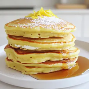 To make Lemon Ricotta Pancakes, gather these fresh and simple ingredients: - 1 cup ricotta cheese - 2 large eggs - 1/4 cup milk - 1 tablespoon lemon zest - 2 tablespoons fresh lemon juice - 1/2 teaspoon vanilla extract - 1 cup all-purpose flour - 2 teaspoons baking powder - 1/4 teaspoon baking soda - 1/4 teaspoon salt - 2 tablespoons sugar - Butter or oil, for cooking These ingredients come together to create pancakes that are light, fluffy, and filled with lemon flavor. The ricotta cheese adds creaminess and a rich texture. The fresh lemon juice and zest give the pancakes a bright and tangy taste. This combination makes each bite a delightful treat. Ricotta cheese is key for the fluffy texture. It helps the pancakes rise and stay moist. Eggs bind everything together and add richness, while milk helps to achieve the right batter consistency. Lemon zest and juice bring a fresh, citrus touch. Vanilla extract rounds out the flavors, making these pancakes more delightful. The baking powder and baking soda help the pancakes puff up, giving them that airy quality we all love. Grab these ingredients before you start cooking. They make a difference in the final dish. Enjoy the process of mixing and cooking, and soon you'll have a stack of lemon ricotta pancakes ready to enjoy! Start with a large bowl. Add the ricotta cheese, eggs, milk, lemon zest, lemon juice, and vanilla extract. Whisk everything together until it is smooth. This mixture will give the pancakes a creamy texture and bright flavor. In another bowl, mix together the flour, baking powder, baking soda, salt, and sugar. Make sure to combine these well. This step is key for the pancakes to rise and be fluffy. Heat a non-stick skillet over medium heat. Lightly grease the skillet with butter or oil. Pour about 1/4 cup of the batter onto the skillet for each pancake. Cook for 2-3 minutes until bubbles form on the surface. Flip the pancake and cook for another 2 minutes until golden. Remove from the skillet and keep warm while you cook the rest. Enjoy these pancakes warm with maple syrup or dusted with powdered sugar! To make the best lemon ricotta pancakes, don’t overmix your batter. Overmixing makes pancakes dense and tough. When you combine the dry and wet ingredients, stir gently. It’s okay if there are a few lumps; they help keep the pancakes light. Ricotta cheese is key for fluffiness. It adds moisture and airiness. This cheese gives a creamy texture that makes each bite delightful. The right skillet temperature is crucial. Heat your skillet over medium heat, not high. If it’s too hot, pancakes will burn outside but stay raw inside. You can test the heat by sprinkling a few drops of water. If they dance and sizzle, your skillet is ready. Look for bubbles forming on the surface of the pancake before flipping. This shows they are cooked enough on one side. When golden brown, they are perfect! These pancakes shine with toppings. I love drizzling warm maple syrup over them. A dusting of powdered sugar adds sweetness. For a fresh twist, garnish with extra lemon zest or fresh berries. Blueberries or strawberries work great! You can even add a dollop of whipped cream for extra indulgence. These toppings enhance the pancakes and make your plate look beautiful. {{image_2}} You can easily switch up the flavors of your lemon ricotta pancakes. Adding blueberries or chocolate chips brings a new twist. Blueberries add a burst of sweetness, while chocolate chips give a rich touch. Just fold them into the batter before cooking. You can also try different citrus options. Lime or orange zest can give pancakes a fresh taste. This simple swap keeps things exciting and flavorful. If you need a gluten-free option, you can use almond flour or oat flour instead of all-purpose flour. These flours work well and keep the pancakes fluffy. Just replace the cup of all-purpose flour with the same amount of your chosen gluten-free flour. For a vegan twist, swap the ricotta cheese with silken tofu for a smooth texture. You can use plant-based milk, like almond or oat milk, in place of regular milk. Replace the eggs with flax eggs. To make a flax egg, mix one tablespoon of ground flaxseed with two and a half tablespoons of water. Let it sit for a few minutes until it thickens. These swaps will help you enjoy delicious pancakes while sticking to a plant-based diet. To keep your Lemon Ricotta Pancakes fresh, store them in an airtight container. Layer parchment paper between pancakes to avoid sticking. Place the container in the fridge if you plan to eat them within three days. If you want to save them for longer, freeze the pancakes. Wrap each pancake in plastic wrap and then put them in a freezer bag. They can last up to two months in the freezer. For reheating, the best method is using a skillet. Heat the skillet over medium-low heat. Place the pancakes on the skillet for about one to two minutes on each side. This warms them up nicely and keeps them fluffy. You can also use the microwave. Heat them for about 20 seconds. Be careful not to overheat, or they will get tough. Enjoy your pancakes warm and tasty! Lemon ricotta pancakes are special because they use ricotta cheese. This adds creaminess and moisture. The ricotta makes them fluffier and richer than regular pancakes. The lemon zest and juice provide a fresh, bright flavor. This unique taste sets them apart from the usual pancake recipe. Yes, you can use non-dairy milk. Almond milk, soy milk, or oat milk work well. Just make sure to choose an unsweetened type. This keeps the balance of flavors right. The pancakes will still turn out fluffy and delicious. You can store these pancakes in the fridge for up to three days. Keep them in an airtight container. For longer storage, freeze them for up to two months. Just place parchment paper between each pancake before freezing. This makes it easy to separate them when you want to eat. Many toppings go great with lemon ricotta pancakes. Here are some ideas: - Maple syrup - Fresh berries (like strawberries or blueberries) - Powdered sugar - Whipped cream - Extra lemon zest These toppings enhance the flavor and make the pancakes even more enjoyable. Yes, you can make the batter ahead of time. Store it in the fridge for up to 24 hours. Just cover the bowl with plastic wrap. Before cooking, stir the batter gently. If it thickens, you can add a little milk to loosen it up. This saves time for a quick breakfast or brunch. In this post, we explored how to make delicious Lemon Ricotta Pancakes. You learned about the ingredients you’ll need and how to mix them perfectly. We discussed tips for fluffy pancakes and variations to make them your own. Lastly, we covered storage and reheating to enjoy them later. Enjoy these pancakes for breakfast and impress your family. They’re easy, fun, and tasty!