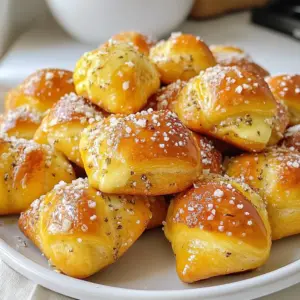 To make Garlic Parmesan Pretzel Bites, you will need: - 1 ½ cups warm water (about 110°F) - 2 tablespoons granulated sugar - 1 packet (2 ¼ teaspoons) active dry yeast - 4 cups all-purpose flour - 1 teaspoon salt - ½ cup baking soda - 1 large egg, beaten - ½ cup unsalted butter, melted - 1 teaspoon garlic powder - ½ cup grated Parmesan cheese - Coarse sea salt for sprinkling These ingredients come together to create a soft, chewy pretzel bite with a rich garlic flavor and a savory cheese topping. You can play with the flavor by adding: - Fresh herbs like rosemary or thyme - Additional spices like paprika or cayenne for heat - Different cheeses such as cheddar or mozzarella These options let you customize your pretzel bites to fit your taste. If you’re missing something or want to make swaps, consider these: - Use brown sugar instead of granulated sugar for a deeper flavor. - Swap all-purpose flour for whole wheat flour for a heartier bite. - Use olive oil instead of unsalted butter for a dairy-free version. These substitutions can still give you a great pretzel bite while fitting your dietary needs. {{ingredient_image_1}} Start by mixing the warm water, sugar, and yeast in a large bowl. Let it sit for five minutes. You want it to get frothy; that means the yeast is alive. Next, add the flour and salt to the bowl. Stir well until the mixture forms a dough. Knead the dough on a floured surface for about five minutes. You want it to feel smooth and elastic. Once done, place the dough in a greased bowl, cover it with a damp cloth, and let it rise in a warm spot for one hour. It should double in size. After the dough has risen, preheat your oven to 425°F (220°C). In a large pot, bring about 10 cups of water to a boil. Carefully add the baking soda to the boiling water. Punch down the risen dough and divide it into small pieces, about one inch each. Roll each piece into a ball. Drop the pretzel bites into the boiling baking soda solution for about 30 seconds. This step gives them that classic pretzel taste. Use a slotted spoon to remove them and place them on a baking sheet lined with parchment paper. Next, brush each pretzel bite with beaten egg. This gives them a nice golden color when baked. Sprinkle garlic powder, grated Parmesan cheese, and coarse sea salt on top. Bake the pretzel bites in the preheated oven for 12 to 15 minutes until they are golden brown. Once they are done, remove them from the oven and brush with melted butter for extra flavor. Enjoy your delicious Garlic Parmesan Pretzel Bites! To get that soft inside and chewy outside, knead the dough well. Aim for 5 minutes. This builds the gluten, making each bite fluffy. When you let the dough rise, keep it in a warm place. This helps the yeast grow. Watch for it to double in size. This step is key for a light and airy texture. For extra flavor, try adding spices. Smoked paprika gives a nice kick. You can also mix in fresh herbs like rosemary or thyme. If you love garlic, add more garlic powder. Feel free to experiment. Dip them in a spicy mustard or cheese sauce for an added twist. Don’t skip the boiling step. This is crucial for that classic pretzel texture. If you don’t boil them, they won’t get the right chewiness. Also, be careful with salt. Too much can overpower the flavor. Lastly, watch the baking time. Overbaking can dry them out. Aim for a golden brown color for the best result. Pro Tips Use Fresh Yeast: Always check the expiration date on your yeast packet. Fresh yeast will ensure your pretzel bites rise properly and have a light, fluffy texture. Don’t Skip the Baking Soda Bath: The baking soda bath is crucial for achieving that classic pretzel flavor and chewy texture. Make sure your water is at a rolling boil before adding the baking soda. Experiment with Toppings: While garlic and Parmesan are delicious, feel free to get creative! Try adding other toppings like everything bagel seasoning, sesame seeds, or even a sprinkle of chili flakes for a spicy kick. Serve Warm: For the best taste, serve the pretzel bites warm right out of the oven. They pair perfectly with a side of mustard or cheese dip for an extra treat! {{image_2}} You can change the flavor with different cheeses. Cheddar gives a sharp taste. Mozzarella adds a stretchy, gooey texture. For a tangy twist, try feta cheese. Each cheese brings its own fun flavor. You can mix in extras to boost flavor. Try adding herbs like rosemary or thyme. Cooked bacon bits add a salty crunch. If you like spice, sprinkle in some red pepper flakes. These choices add excitement to each bite. Want a lighter snack? Use whole wheat flour instead of all-purpose flour. You can reduce the butter by using olive oil. For a cheese-free option, skip the cheese and brush with herbs. These swaps make the bites tasty and healthier. Store leftover pretzel bites in an airtight container. This keeps them fresh. Let them cool first. You can store them at room temperature for a day. If you want to keep them longer, put them in the fridge. They stay good in the fridge for about three days. To reheat, preheat your oven to 350°F (175°C). Place the pretzel bites on a baking sheet. Heat them for about 5 to 7 minutes. This makes them warm and crispy again. You can also use a microwave. Just heat them for 20 to 30 seconds. They won’t be as crispy, but they will still taste great. If you want to freeze pretzel bites, do it early. Let them cool completely. Then place them in a freezer bag. Remove as much air as possible. They can last up to three months in the freezer. To eat, thaw them in the fridge overnight. Reheat them in the oven for the best taste. Enjoy your tasty snack anytime! Yes, you can make pretzel bites ahead of time. Prepare the dough and shape it into bites. Then, place them on a baking sheet and cover with plastic wrap. You can store them in the fridge for up to 24 hours. When ready to bake, let them sit at room temperature for about 30 minutes. Then, boil and bake as directed. This way, you can enjoy fresh pretzel bites without a long wait. Garlic Parmesan pretzel bites pair well with many dips. Here are some great options: - Cheese sauce - Mustard - Marinara sauce - Ranch dressing - Creamy garlic dip Each dip adds its unique flavor. You can mix and match based on your taste. These bites are great for parties or snack time. To make these pretzel bites vegan, swap a few ingredients. Here’s what to change: - Replace the egg wash with a mixture of plant milk and a little oil. - Use vegan butter instead of unsalted butter. - Ensure the Parmesan cheese is dairy-free or skip it altogether. With these swaps, you can still enjoy tasty pretzel bites that fit a vegan diet. In this article, we covered how to make delicious pretzel bites from scratch. We explored essential and optional ingredients, along with helpful substitutions. I provided clear steps for preparing, boiling, and baking them just right. Tips for getting the best flavor and texture also made the process easier. Remember, variations can add fun twists, and proper storage keeps them fresh. With these insights, you can enjoy perfect pretzel bites any time!