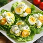 - 4 large hard-boiled eggs - 1 ripe avocado - 2 tablespoons Greek yogurt - 1 tablespoon Dijon mustard - 1 tablespoon fresh lemon juice - 1 tablespoon fresh dill, chopped - Salt and pepper to taste - Cherry tomatoes for garnish - 1 head of romaine lettuce, leaves separated Creating avocado egg salad lettuce wraps is simple and fun. The main ingredients are hard-boiled eggs and ripe avocado. These two bring creaminess and protein to the dish. I love using Greek yogurt for a tangy twist. It also adds a nice creaminess without extra fat. Dijon mustard kicks up the flavor too, making each bite exciting. For the seasoning, I always add fresh lemon juice. It brightens the salad and keeps the avocado from browning. Fresh dill adds a lovely herbal note. Salt and pepper balance all the flavors perfectly. Finally, halved cherry tomatoes make a beautiful garnish. They add color and freshness. The lettuce base is important too. I prefer using romaine lettuce. Its sturdy leaves hold the filling well. You can separate the leaves gently to create perfect wraps. This dish is not only tasty, but it is also a healthy meal option. {{ingredient_image_1}} 1. Start by chopping the hard-boiled eggs into small pieces. You want them to be bite-sized. Place the chopped eggs in a mixing bowl. 2. Next, cut the ripe avocado in half. Remove the pit carefully. Use a spoon to scoop out the green flesh and add it to the bowl with the eggs. 1. Now, add the Greek yogurt, Dijon mustard, lemon juice, and chopped dill to the bowl. These ingredients add flavor and creaminess. 2. With a fork, gently mash the avocado with the eggs. Mix until everything combines but remains chunky. This gives a nice texture. Season the mixture with salt and pepper to taste. Adjust the flavors to your liking. 1. Take a lettuce leaf and spoon a generous amount of the avocado egg salad mixture into the center. This will be your filling. 2. Fold the sides of the lettuce leaf over the filling. This creates a wrap. If needed, secure it with a toothpick. 3. Repeat the process with the remaining lettuce leaves and egg salad filling. 4. Serve them right away. You can garnish with halved cherry tomatoes for a fresh touch. Enjoy your healthy meal! To get the right texture, mash the avocado gently. You want it creamy, but still chunky. If you over-mash, it turns too smooth. Start with the fork and mix in the eggs carefully. For flavor adjustment, taste as you go. Add salt and pepper slowly. This way, you find the perfect balance. When arranging the wraps, use a nice platter. Lay them out neatly for a clean look. Drizzle some extra lemon juice over the wraps for brightness. This also adds flavor. A few sprigs of fresh dill on top makes it pop. You want your dish to look as good as it tastes. If you want a vegan option, swap Greek yogurt for a plant-based alternative. Many brands offer tasty vegan yogurts. For those watching carbs, use smaller lettuce leaves. Romaine is great, but butter lettuce also works. It’s low-carb and gluten-free, making it a perfect choice for everyone. Pro Tips Use Fresh Ingredients: Always opt for the freshest avocados and herbs to enhance the flavor and texture of your avocado egg salad. Perfect Egg Cooking: Ensure your eggs are perfectly hard-boiled by placing them in cold water, bringing it to a boil, then covering and letting them sit off heat for 12 minutes. Customize Your Wrap: Feel free to add other ingredients like diced bell peppers or green onions for extra crunch and flavor. Storage Tips: If you have leftovers, store the avocado egg salad in an airtight container in the fridge for up to 2 days, but consume the lettuce wraps fresh. {{image_2}} You can change up your avocado egg salad easily. Adding veggies makes it fresh and colorful. Try diced bell peppers for crunch. You can also use cucumbers for a cool taste. Want more protein? Shredded chicken works well in this dish. You can even mix in tuna for a different flavor. These add-ins boost nutrition and keep things interesting. Switching up your dressings can change the whole dish. Use avocado oil or olive oil for a rich taste. Both oils add healthy fats while keeping it light. You can also try different mustards. Whole grain mustard gives a nice kick that pairs well with the creamy avocado. Experiment with these options to find your perfect mix. Spices and herbs can take your wraps to the next level. Adding paprika gives a smoky flavor. Garlic powder can add depth and warmth. Fresh herbs like cilantro or parsley can brighten up your salad. Mix in what you love to make it truly yours. These flavor boosters make every bite exciting. To keep your avocado egg salad fresh, store it in an airtight container. This helps prevent air from spoiling the salad. Place it in the refrigerator right after serving. It stays good for about 2 to 3 days. Always check for changes in smell or color before eating. You usually won’t need to reheat this salad. If you want to warm it, do so gently. Use a microwave on low power for about 15 seconds. But remember, reheating may change the texture. Another option is to use the salad in other dishes. Try it on toast or in a wrap for a tasty twist. Can you freeze avocado egg salad? I do not recommend it. Freezing will change the texture of the avocado and eggs. If you must freeze it, use a freezer-safe container. Thaw it overnight in the fridge before using. However, be ready for a different texture once it’s thawed. If you don't have Greek yogurt, you can use these options: - Sour cream - Plain yogurt - Silken tofu (for a vegan option) - Cottage cheese These substitutes will give you a creamy texture. Each option adds a different flavor. Sour cream is tangy, while silken tofu is mild. To boil eggs perfectly, follow these steps: 1. Place your eggs in a pot. 2. Cover with cold water, about an inch above the eggs. 3. Bring the water to a boil over medium heat. 4. Once boiling, cover the pot and remove it from heat. 5. Let the eggs sit for 9-12 minutes. 6. After that, transfer them to ice water for 5 minutes. 7. Peel the eggs under cool running water for easy removal. This method helps to ensure that your eggs cook evenly and peel easily. Yes, you can prepare this dish ahead of time. Here are some tips: - Make the avocado egg salad up to a day in advance. - Store it in an airtight container in the fridge. - Keep the lettuce leaves separate until ready to serve. This way, the salad stays fresh and the lettuce remains crisp. Enjoy your meal prep! This blog post highlighted a simple, tasty avocado egg salad. You learned about key ingredients, like hard-boiled eggs and ripe avocado, that bring creamy flavor. The step-by-step guide helps you mix and assemble, while tips ensure a perfect mash. You can explore variations to suit your taste and learn storage methods to keep leftovers fresh. With these insights, you can create a delightful dish. Try it out and enjoy!