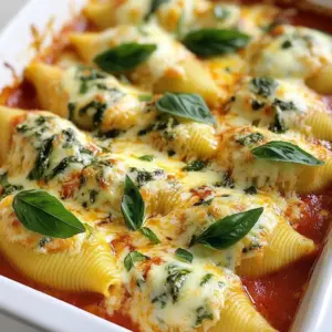 - 20 jumbo pasta shells - 2 cups fresh spinach, chopped - 1 cup ricotta cheese - 1 cup shredded mozzarella cheese (plus extra for topping) - 1/2 cup grated Parmesan cheese - 1 egg, beaten - 2 cups marinara sauce - 1 teaspoon garlic powder - 1 teaspoon Italian seasoning - Salt and pepper to taste - Fresh basil leaves for garnish Use fresh spinach for a bright taste. Frozen spinach works, but squeeze out extra water. Ricotta cheese gives a creamy texture. If you need a substitute, try cottage cheese. For mozzarella, you can use low-fat or vegan cheese. Parmesan adds a nice salty touch. If you want a dairy-free option, skip the cheese or use vegan varieties. When using marinara, choose a brand you love. You can also make your own for fresh flavor. Garlic powder is a great time-saver. If you prefer fresh garlic, use one minced clove instead. Italian seasoning brings warmth and herbs. You can mix your own with dried basil, oregano, and thyme. - Jumbo Pasta Shells: Great source of carbohydrates for energy. - Fresh Spinach: Packed with vitamins A, C, and K. - Ricotta Cheese: Contains protein and calcium for strong bones. - Mozzarella Cheese: Adds protein and fat for a creamy texture. - Parmesan Cheese: Offers flavor and calcium. - Egg: A good source of protein and healthy fats. - Marinara Sauce: Provides vitamins from tomatoes; check for added sugars. - Garlic Powder: Contains antioxidants and may boost immunity. - Italian Seasoning: Adds flavor with minimal calories. - Salt and Pepper: Enhance tastes; use sparingly to control sodium. - Fresh Basil: Adds freshness and vitamins, great for garnish. Each ingredient plays a role, making this dish both tasty and nutritious. {{ingredient_image_1}} First, preheat your oven to 375°F (190°C). Boil water in a large pot. Add the jumbo pasta shells and cook them until they are al dente. This usually takes about 9 to 11 minutes. Once done, drain the shells and let them cool. In a large mixing bowl, combine the chopped spinach, ricotta cheese, and shredded mozzarella cheese. Add the grated Parmesan cheese and the beaten egg. Then, sprinkle in the garlic powder and Italian seasoning. Season with salt and pepper to taste. Mix everything well until it forms a creamy filling. Spread 1 cup of marinara sauce evenly on the bottom of a 9x13 inch baking dish. Take a spoon and fill each pasta shell with the spinach and cheese mixture. Place the stuffed shells seam side up in the dish. Pour the rest of the marinara sauce over the top. Finally, sprinkle the remaining mozzarella cheese on top. Cover the dish with foil and bake for 25 minutes. Remove the foil and bake for another 15 minutes, until the cheese is golden. Let it cool for a few minutes before serving. Garnish with fresh basil leaves for a lovely touch. One big mistake is overcooking the pasta shells. If they are too soft, they can tear. Cook them just until al dente. This keeps them firm for filling. Another mistake is under-seasoning. Add enough salt and pepper to your cheese mix. Also, don’t skip the marinara sauce! It adds flavor and moisture. Lastly, be careful not to overcrowd the baking dish. Leave space between shells for even baking. To make the cheese filling extra creamy, use fresh ricotta. You can also add a splash of milk to the mix for more creaminess. Mixing in an extra egg yolk helps too. It adds richness to your filling. Be sure to mix well until it’s smooth. This way, each shell is filled with a creamy dream. These stuffed shells are great on their own, but you can make them even better! Serve them with a simple side salad. A mix of greens, tomatoes, and a light vinaigrette works well. Garlic bread is another tasty option. It’s perfect for scooping up leftover sauce. For drinks, a light red wine pairs nicely. If you want a non-alcoholic option, try sparkling water with lemon. Pro Tips Use Fresh Spinach: Fresh spinach adds a vibrant flavor and nutrients. If you use frozen spinach, make sure to thaw and drain it well to avoid excess moisture. Customize the Filling: Feel free to add other ingredients to the filling, like cooked mushrooms or sun-dried tomatoes, for extra flavor and texture. Make Ahead: You can prepare the stuffed shells a day in advance. Assemble them in the baking dish, cover, and refrigerate. Just add a few extra minutes to the baking time when you're ready to cook. Serve with Side Salad: Pair these stuffed shells with a fresh side salad for a balanced meal. A simple vinaigrette complements the richness of the cheese. {{image_2}} You can change the cheese in your stuffed shells. Try using cottage cheese for a lighter taste. Feta cheese adds a tangy kick. Goat cheese brings a creamy texture. Mixing different cheeses can make your dish unique. You can even use vegan cheese if you want. If you want a meatier meal, add some ground meat. Cook ground beef or turkey and mix it in with the cheese. You can also use sausage or chicken for a tasty twist. Just make sure to cook the meat fully before adding it to the shells. This will give you a hearty dish your family will love. To make this dish gluten-free, use gluten-free pasta shells. Many brands offer great options. If you're vegan, swap out the cheese for plant-based alternatives. Use tofu instead of ricotta for a creamy texture. You can also use nutritional yeast for a cheesy flavor. These swaps keep the dish delicious and suitable for everyone. To keep your stuffed shells fresh, place them in an airtight container. Cover the shells with plastic wrap or foil to prevent drying. If you have leftover marinara sauce, store it separately to keep the pasta from getting soggy. You can store them in the fridge for up to three days. When you’re ready to enjoy your leftovers, preheat your oven to 350°F (175°C). Place the shells in an oven-safe dish. Add a splash of water or extra sauce to keep them moist. Cover the dish with foil and heat for about 20 minutes. Remove the foil and bake for an additional 10 minutes. This method warms them evenly and keeps the cheese gooey. You can freeze stuffed shells for up to three months. For best results, freeze them before baking. To do this, fill and assemble the shells, then place them in a freezer-safe dish. Cover with foil and freeze. When you’re ready to bake, there’s no need to thaw. Just add 10 to 15 minutes to your baking time. This way, you can have a quick meal ready anytime. Yes, you can prepare Spinach Ricotta Stuffed Shells ahead. Cook the shells and mix the filling. Store the shells and filling in the fridge for up to 24 hours. When ready, fill the shells and bake them. This saves time for busy days. You can serve a fresh green salad with your Spinach Ricotta Stuffed Shells. Garlic bread pairs well too. A light tomato soup can add warmth to the meal. For a special touch, consider a glass of red wine. These sides enhance the meal's flavors and make it feel complete. The stuffed shells are done when the cheese is bubbly and golden. You should check after baking for 40 minutes. If the top is golden and the sauce is bubbling, it’s ready. Let them sit for a few minutes before serving. This allows the flavors to settle and the dish to cool slightly. In this blog post, we covered the essentials for making Spinach Ricotta Stuffed Shells. We looked at the ingredients and their nutrition, along with simple steps for cooking and assembly. I shared tips to help you avoid common mistakes and make cheese extra creamy. We explored tasty variations and storage tips too. By trying out these ideas, you can create a delicious dish that everyone will love. Happy cooking!