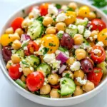 Let’s gather the fresh and vibrant ingredients for the Mediterranean Chickpea Salad. This colorful mix not only looks great but also packs a flavor punch. Here’s what you will need: - 1 can (15 oz) chickpeas, drained and rinsed - 1 cup cherry tomatoes, halved - 1 cucumber, diced - 1 red bell pepper, diced - 1/4 red onion, finely chopped - 1/2 cup Kalamata olives, pitted and halved - 1/4 cup feta cheese, crumbled (optional) - 1/4 cup fresh parsley, chopped - 3 tablespoons olive oil - 2 tablespoons lemon juice - 1 teaspoon dried oregano - Salt and pepper to taste Each ingredient plays a key role in building flavor and texture. For example, chickpeas add protein and heartiness. Cherry tomatoes bring sweetness and acidity. Fresh cucumber adds crunch, while olives give a salty bite. You can choose to add feta for creaminess, but the salad is just as good without it. Using fresh parsley not only brightens the dish but also adds a pop of color. The dressing, made with olive oil and lemon juice, ties everything together. It’s simple yet delicious! So, gather these ingredients, and you’ll be ready to create a salad that’s fresh, healthy, and bursting with Mediterranean flair. {{ingredient_image_1}} To make the Mediterranean Chickpea Salad, follow these simple steps. - Combine chickpeas and vegetables: Start by taking a large mixing bowl. Add the drained chickpeas, halved cherry tomatoes, diced cucumber, diced red bell pepper, finely chopped red onion, and halved Kalamata olives. Mix them gently to combine. - Add feta cheese and mix: If you want, sprinkle the crumbled feta cheese over the top of the mixed vegetables. This adds a nice creamy touch. Gently fold it in without breaking the cheese too much. - Whisk dressing ingredients: In a small bowl, whisk together three tablespoons of olive oil, two tablespoons of lemon juice, one teaspoon of dried oregano, and salt and pepper. Make sure it’s well mixed for great flavor. - Toss salad with dressing: Pour the dressing over your salad mixture. Use a large spoon to carefully toss everything together. Ensure all the ingredients are evenly coated with the dressing. - Garnish with parsley: Finally, sprinkle the freshly chopped parsley on top. Give the salad one last toss to mix it in and to make it look bright and fresh. Let it sit for at least 15 minutes before serving. This waiting time helps all the flavors blend together! - Let the salad sit before serving. This step helps all the flavors mix well. When you wait, the chickpeas soak up the tasty dressing. - Drizzle more olive oil for shine. A little extra olive oil makes the salad look fresh and bright. It also adds a rich taste that everyone will love. - Use freshly squeezed lemon juice. Fresh juice is always better than bottled. It gives a zesty kick and brightens the whole dish. - Rinse chickpeas thoroughly. This step removes extra salt and makes them taste better. A good rinse helps keep the salad light and fresh. - Customize with seasonal vegetables. You can add whatever is fresh and in season. Try zucchini or bell peppers for extra color and crunch. - Adjust seasoning to taste. Everyone's taste is different. Start with salt and pepper, then add more if you like. Taste as you go to find your perfect flavor. Pro Tips Fresh Ingredients: Use the freshest produce you can find for the best flavor and texture in your salad. Chill Before Serving: Refrigerate the salad for at least an hour before serving to enhance the flavors. Variations: Feel free to add other ingredients like avocado or cooked quinoa for added nutrition and flavor. Meal Prep: This salad keeps well for a few days in the fridge, making it perfect for meal prep or leftovers. {{image_2}} You can easily change the salad to fit your taste. Here are some swaps you can try: - Swap cherry tomatoes with diced bell peppers: Bell peppers add a different crunch and color. - Use different types of olives: Try green olives or even marinated olives for a twist. - Replace feta with a vegan alternative: Check for plant-based feta if you want a dairy-free salad. Want to make your salad even better? Here are some great additions: - Include avocado for creaminess: Avocado gives a rich texture and healthy fats. - Toss in some quinoa or farro: These grains add protein and make the salad more filling. - Add nuts or seeds for crunch: Walnuts, almonds, or sunflower seeds can boost flavor and texture. These variations not only enhance the taste but also make the salad more nutritious and fun to eat. Feel free to get creative with your ingredients! To keep your Mediterranean Chickpea Salad fresh, refrigerate it in an airtight container. This helps keep the flavors intact. It tastes best when consumed within three days. After that, the veggies may lose some crunch. You can freeze this salad for a longer shelf life. Just make sure to store it in a freezer-safe container. When you're ready to eat it, thaw the salad in the fridge overnight. Before serving, mix it with fresh ingredients like parsley or olives. This adds a nice touch and keeps it tasty! Mediterranean Chickpea Salad is a fresh and colorful dish. It features chickpeas as the main ingredient. Key components include cherry tomatoes, cucumber, red bell pepper, red onion, and Kalamata olives. You can add feta cheese for a creamy touch. Fresh parsley brings brightness to the dish. The salad gets its flavor from olive oil, lemon juice, and oregano. This salad is not only tasty but also packed with nutrients. Mediterranean Chickpea Salad can last for about three days in your fridge. Store it in an airtight container to keep it fresh. After this time, the veggies may lose their crunch. If they get soggy, the salad won’t taste as good. Always check for any unusual smells or colors before eating leftovers. You can make Mediterranean Chickpea Salad ahead of time. It tastes better if you let it chill for a bit. Prepare the salad a few hours before serving. This allows the flavors to mix well. If you want to make it even earlier, store the dressing separately. Mix it in just before serving to keep the veggies crisp. This Mediterranean Chickpea Salad is vibrant and full of flavor. We combined chickpeas, fresh veggies, and a tasty dressing. The tips help enhance flavor and customize the salad. You can even add extra nutrition or swap ingredients. Remember to store leftovers correctly to enjoy them later. This salad is not just good for you; it's fun to make. Try creating your own version and get creative with flavors. Enjoy making healthy meals that taste great!