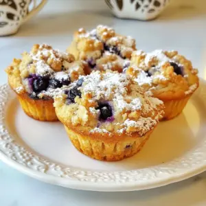 To make these tasty blueberry crumble muffins, you need the following main ingredients: - 1 ½ cups all-purpose flour - ½ cup granulated sugar - ½ teaspoon baking powder - ½ teaspoon baking soda - ¼ teaspoon salt - 1 large egg - ¾ cup buttermilk (or ¾ cup milk + 1 tablespoon vinegar) - ½ cup unsalted butter, melted - 1 cup fresh blueberries These ingredients create a soft and fluffy base for the muffins. The blueberries add a sweet and juicy burst in every bite. You likely have some of these pantry staples at home. Here’s what you need: - ½ cup rolled oats - ½ cup brown sugar - ½ teaspoon ground cinnamon These staples give the muffins a crunchy and sweet topping. The cinnamon adds warmth and flavor that makes these muffins special. Feel free to get creative! Here are some optional add-ins you might enjoy: - Chopped nuts like walnuts or pecans - A sprinkle of lemon zest for brightness - A handful of chocolate chips for sweetness These add-ins can change the flavor profile and make each batch unique. Mix and match to find your perfect muffin! {{ingredient_image_1}} First, gather your ingredients. You will need: - 1 ½ cups all-purpose flour - ½ cup granulated sugar - ½ teaspoon baking powder - ½ teaspoon baking soda - ¼ teaspoon salt - 1 large egg - ¾ cup buttermilk (or ¾ cup milk + 1 tablespoon vinegar) - ½ cup unsalted butter, melted - 1 cup fresh blueberries - ½ cup rolled oats - ½ cup brown sugar - ½ teaspoon ground cinnamon Next, preheat your oven to 375°F (190°C). Line a muffin tin with paper liners or lightly grease it. This step helps your muffins bake evenly and prevents sticking. In a large bowl, mix your dry ingredients. Whisk together flour, granulated sugar, baking powder, baking soda, and salt. This mix sets the base for your muffins. In another bowl, combine the wet ingredients. Whisk the egg, buttermilk, and melted butter until smooth. Pour this mixture into the dry ingredients. Gently fold until just combined. Be careful not to overmix. It’s okay if some flour shows. Now, gently fold in the fresh blueberries. This adds that juicy burst of flavor in every bite. In a small bowl, mix rolled oats, brown sugar, ground cinnamon, and about 2 tablespoons of melted butter. Stir until the mixture looks crumbly. This topping adds a nice crunch and sweetness to your muffins. Spoon the muffin batter into the prepared tin, filling each cup about ¾ full. This gives space for the muffins to rise. Generously sprinkle the crumble topping over each muffin. Bake your muffins for 18-20 minutes. To check for doneness, insert a toothpick into the center. If it comes out clean, they are ready. Once baked, allow the muffins to cool in the tin for about 5 minutes. This helps them set. Then, transfer them to a wire rack to cool completely. Enjoy your warm, delicious blueberry crumble muffins! To bake the best muffins, start with a preheated oven at 375°F (190°C). This helps your muffins rise nicely. Use fresh ingredients for the best flavor. Measure your flour correctly by spooning it into the cup and leveling it off. This method prevents dense muffins. Always line your muffin tin with liners or grease it lightly. This step makes it easy to remove the muffins after baking. Overmixing is a common mistake. When you combine the wet and dry ingredients, mix just until you see no dry flour. Lumps in the batter are okay; they will bake out. Gently fold in the blueberries, too. This preserves their shape and keeps your muffins light and fluffy. Remember, muffins need to be tender, not tough. Serve the muffins warm for the best taste. A dusting of powdered sugar on top adds a nice touch. You can also place a small bowl of fresh blueberries beside the muffins. This looks great and gives guests an option to add more fruit. For a fun twist, pair the muffins with a scoop of ice cream for dessert. Enjoy! Pro Tips Use Fresh Blueberries: Fresh blueberries will provide the best flavor and texture. If using frozen, do not thaw them before adding to the batter as this can cause them to become mushy. Don’t Overmix the Batter: To keep your muffins light and fluffy, mix the wet and dry ingredients until just combined. A few lumps are perfectly fine! Customize the Topping: Feel free to add chopped nuts or shredded coconut to the crumble topping for added texture and flavor. Storage Tips: Store leftover muffins in an airtight container at room temperature for up to 3 days or freeze for longer storage. Thaw at room temperature before enjoying. {{image_2}} To make gluten-free blueberry crumble muffins, swap the all-purpose flour. Use a gluten-free flour blend. Make sure it has xanthan gum for structure. The rest of the recipe stays the same. These muffins will still be tasty and soft! For vegan blueberry muffins, skip the egg. You can use a flax egg instead. Mix one tablespoon of ground flaxseed with two and a half tablespoons of water. Let it sit for five minutes. Replace buttermilk with plant milk and vinegar. Use melted coconut oil in place of butter. These muffins will still be moist and delicious! You can add different flavors to your muffins for fun. Here are some ideas: - Lemon Zest: Add one tablespoon of lemon zest for a fresh taste. - Almond Extract: Use half a teaspoon of almond extract for a nutty flavor. - Chocolate Chips: Fold in half a cup of chocolate chips for a sweet twist. - Nuts: Add chopped walnuts or pecans for crunch. These variations let you make the muffins your own! Enjoy exploring different tastes. To keep your blueberry crumble muffins fresh, place them in an airtight container. This helps maintain their soft texture and flavor. You can store them at room temperature for up to three days. If you live in a humid area, consider placing a paper towel in the container. This absorbs excess moisture and keeps the muffins from getting soggy. Freezing muffins is a great way to save them for later. To freeze, first, let the muffins cool completely. Next, wrap each muffin in plastic wrap. Then, place them in a freezer bag or container. They will stay fresh for up to three months in the freezer. When you're ready to enjoy them, just take out a muffin and let it thaw at room temperature. Reheating your muffins is easy and quick. You can warm them in the microwave for about 15-20 seconds. If you prefer a crispier top, use the oven. Preheat your oven to 350°F (175°C) and place the muffins on a baking sheet. Heat them for about 5-10 minutes. This method brings back that fresh-baked taste and texture. Enjoy your blueberry crumble muffins warm! Yes, you can use frozen blueberries! They work well in muffins. Just toss them in a bit of flour before adding to the batter. This helps them not sink. Keep in mind that frozen blueberries may release more juice. This can make your muffins a bit more moist and colorful. Check the muffins after 18 minutes. Insert a toothpick in the center of a muffin. If it comes out clean, they are done. If it has wet batter, bake for a few more minutes. The tops should look golden brown and spring back when touched lightly. You can easily make your own buttermilk! Just mix ¾ cup of milk with 1 tablespoon of vinegar. Let it sit for about 5 minutes. It will thicken and curdle a bit. You can also use plain yogurt or sour cream, thinned with some milk, as a substitute. Blueberry crumble muffins are simple yet delicious. We covered the main ingredients and pantry staples you need. You learned the step-by-step process, from prepping to baking. I shared tips to improve your baking skills and tasty serving ideas. You can also explore variations like gluten-free and vegan options. Finally, I provided storage tips to keep your muffins fresh. Now, you can enjoy baking and sharing these tasty treats anytime!