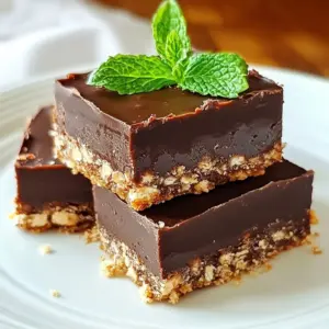 - 1 cup rolled oats - 1 cup almond flour - 1/2 cup maple syrup - 1/2 cup natural peanut butter (or almond butter) - 1/4 cup cocoa powder - 1/4 teaspoon salt - 1/2 teaspoon peppermint extract - 1/2 cup dark chocolate chips - 1 tablespoon coconut oil To make No-Bake Chocolate Mint Bars, gather these ingredients. You will need rolled oats, almond flour, and maple syrup. Peanut butter adds creaminess, while cocoa powder gives rich chocolate flavor. A pinch of salt enhances all tastes, and peppermint extract adds that fresh mint kick. You can choose dark chocolate chips for a more intense flavor. The coconut oil helps the chocolate melt smoothly. When you mix these ingredients, you create a tasty, no-bake dessert that is sure to please. - Calories per serving: About 150 - Nutritional breakdown: - Carbs: 20g - Fats: 8g - Proteins: 4g - Potential allergens: Contains nuts (almond flour, peanut butter), and may have traces of gluten if not labeled gluten-free. Knowing the nutritional facts helps you enjoy these bars while keeping health in mind. Each bar gives a nice balance of carbs, fats, and proteins. Remember to check for allergens before serving. {{ingredient_image_1}} 1. Mixing dry ingredients Start by taking a large bowl. Add 1 cup of rolled oats, 1 cup of almond flour, 1/4 cup of cocoa powder, and 1/4 teaspoon of salt. Mix these dry ingredients well. Make sure there are no clumps. 2. Preparing the wet mixture In a separate bowl, combine 1/2 cup of maple syrup, 1/2 cup of peanut butter, and 1/2 teaspoon of peppermint extract. Stir this mixture until it is smooth and creamy. This will give our bars a rich flavor. 3. Combining wet and dry ingredients Pour the wet mixture into the bowl with the dry ingredients. Mix everything together until the dry ingredients are fully coated. You want it to form a sticky dough that holds together. 1. Lining the baking dish Grab an 8x8-inch baking dish. Line it with parchment paper, leaving some paper hanging over the edges. This will help you lift the bars out later. 2. Pressing down the mixture Transfer the sticky mixture into the lined dish. Use a spatula or your hands to press it down firmly. Make sure it is even and packed tightly. This helps the bars hold their shape. 3. Melting the chocolate and coconut oil In a microwave-safe bowl, add 1/2 cup of dark chocolate chips and 1 tablespoon of coconut oil. Microwave this in 30-second intervals. Stir in between until it is fully melted and smooth. 1. Refrigeration time Pour the melted chocolate over the pressed mixture in the baking dish. Spread it evenly with a spatula. Place the dish in the fridge for at least 2 hours. This time allows the bars to set completely. 2. Cutting and serving suggestions Once set, lift the bars from the dish using the parchment paper. Cut them into squares or bars. This is the fun part, and you can make them any size you like. 3. Optional garnishes For an extra touch, drizzle some melted dark chocolate on top. You could also sprinkle some crushed mint leaves for added flavor. These garnishes make the bars look even more tempting. To create perfect no-bake chocolate mint bars, I suggest adjusting the sweetness and flavors to suit your taste. You can add more maple syrup if you want it sweeter. For a stronger mint flavor, add an extra drop of peppermint extract. Just remember, a little goes a long way. Ensure the right consistency by mixing the wet and dry ingredients well. The dough should be sticky but not too wet. If it feels too dry, you can add a splash of water or more maple syrup. One common mistake is overmixing the ingredients. This can change the texture of your bars. Mix just until everything is combined. Another mistake is not pressing the mixture firmly into the dish. Pressing down helps the bars hold together better. Use your hands or a spatula to press it evenly. For this recipe, you need a few kitchen tools. A large mixing bowl is essential for combining the dry and wet ingredients. A spatula helps with mixing and pressing down the mixture. You should also have a microwave-safe bowl for melting the chocolate and coconut oil. For storage, an airtight container is best. A baking dish lined with parchment paper makes it easy to lift out your bars later. Pro Tips Store in the Fridge: These bars are best kept in the refrigerator to maintain their firmness and freshness. They can last up to a week when stored properly. Experiment with Nut Butters: Feel free to substitute peanut butter with almond butter or any nut butter of your choice for different flavor profiles. Add Texture: For added crunch, mix in some chopped nuts or seeds into the base before pressing it into the baking dish. Customize the Toppings: Get creative with your toppings! Consider adding crushed peppermint candies, coconut flakes, or even a sprinkle of sea salt for a unique touch. {{image_2}} You can change the taste of these bars in fun ways. Adding nuts or seeds can give a nice crunch. Chopped walnuts or sunflower seeds work great. You can also try different extracts. Vanilla or orange extract can add a new twist. If you want vegan bars, swap the honey for maple syrup. Use almond butter for a nut-free option. For gluten-free bars, check that the oats are certified gluten-free. Almond flour is naturally gluten-free and works well. These bars taste great with ice cream. A scoop of vanilla or mint chocolate chip pairs perfectly. You can also serve them with fresh fruits like strawberries or bananas. The fruit adds a nice balance to the rich chocolate. To keep your No-Bake Chocolate Mint Bars fresh, store leftovers in the fridge. Use an airtight container to prevent moisture loss. You can also wrap the bars in plastic wrap before placing them in the container. This extra layer helps keep them safe. These bars last about one week in the fridge. If you want to keep them longer, you can freeze them. They can stay good in the freezer for up to three months. Just cut them into squares first, wrap each piece in plastic wrap, and place in a freezer bag. If you want to soften the bars, take them out of the fridge. Let them sit at room temperature for about ten minutes. You can also use the microwave for a few seconds. Make sure not to heat them too long, or they may melt. Avoid reheating in the oven, as it will change their texture. Making these bars is quick and fun. The prep time is just 15 minutes. After that, you need to chill them for at least 2 hours. So, the total time is 2 hours and 15 minutes. This makes it easy to whip up a tasty treat without much waiting. Yes, you can choose other sweeteners! If you want to swap out maple syrup, try honey or agave syrup. These options work well and add a unique taste. Just make sure to use the same amount for the best results. This way, you can enjoy the bars while staying true to your flavor preferences. Cutting the bars can be tricky. To avoid crumbling, chill them until they are firm. Use a sharp knife for clean cuts. For best results, warm the knife slightly before cutting. This makes slicing easier. You can also use a ruler to mark out even squares. Enjoy your neat, tasty bars! In this blog post, we covered how to make no-bake chocolate mint bars. You learned about the simple ingredients, detailed preparation steps, and useful tips for success. I shared common mistakes to avoid and how to store your bars for later enjoyment. These delicious treats are easy to customize and perfect for any occasion. Enjoy your creation and share it with friends. You’ll love these bars, and so will others!