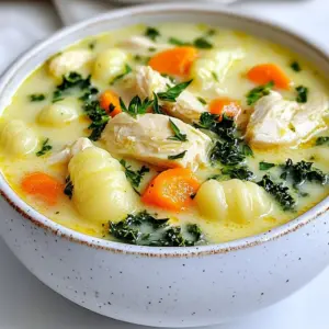 - 1 tablespoon olive oil - 1 pound boneless, skinless chicken breasts, diced - 1 medium onion, diced - 3 cloves garlic, minced - 3 carrots, sliced - 2 celery stalks, sliced - 6 cups chicken broth - 1 teaspoon dried thyme - 1 teaspoon dried oregano - 1 bay leaf - 1 pound potato gnocchi - 1 cup heavy cream - 1 cup kale or spinach, chopped - Salt and pepper to taste - Fresh parsley, chopped for garnish Using boneless, skinless chicken breasts makes this soup lean and tasty. Chicken is high in protein, helping to keep you full. The onion and garlic add a strong flavor and health benefits. Garlic may help your heart health, while onions support your immune system. Carrots and celery give crunch and color, plus they are good sources of vitamins. Kale or spinach adds nutrients and a pop of green, making the soup more vibrant. If you want a lighter soup, you can use half-and-half instead of heavy cream. For a vegetarian version, try using vegetable broth and swap the chicken for chickpeas or tofu. You can also add some mushrooms for extra flavor. If you do not have potato gnocchi, regular pasta works well too. Just cook it according to the package directions. {{ingredient_image_1}} To start, gather all your ingredients. You need olive oil, chicken, onion, garlic, carrots, celery, chicken broth, thyme, oregano, a bay leaf, gnocchi, heavy cream, kale or spinach, salt, pepper, and parsley. First, dice the chicken into small pieces. Then, chop the onion, garlic, carrots, and celery. This makes cooking easier. In a large pot, heat one tablespoon of olive oil over medium heat. Add the diced chicken and sauté it. Cook until it turns brown, about 5-7 minutes. Once done, remove the chicken and set it aside. Next, in the same pot, add the onion, garlic, carrots, and celery. Sauté these for about 5 minutes until they soften. This adds great flavor to your soup. Now, pour in 6 cups of chicken broth. Add one teaspoon each of dried thyme and oregano, plus one bay leaf. Bring this mixture to a boil. Once boiling, add one pound of potato gnocchi. Cook it according to the package instructions, usually about 3-5 minutes. After the gnocchi is ready, lower the heat. Stir in one cup of heavy cream, the cooked chicken, and one cup of chopped kale or spinach. Let this simmer for about 5 minutes. This step is key to meld the flavors together. Before serving, season with salt and pepper to taste. Remember to remove the bay leaf; it’s not meant to be eaten. Ladle the soup into bowls and garnish with fresh parsley. Your creamy herb chicken gnocchi soup is now ready to enjoy! To boost the flavor of your creamy herb chicken gnocchi soup, consider adding more herbs. Fresh herbs like thyme and parsley elevate the taste. If you want more zing, add a squeeze of lemon juice. A pinch of red pepper flakes can also add a hint of heat. Experiment with flavors to find the perfect balance for your taste buds. Avoid overcooking the gnocchi. Gnocchi cooks quickly, usually in just 3-5 minutes. If you cook them too long, they can turn mushy. Also, watch the cream. Add it at the end to keep the soup rich and smooth. Skipping the bay leaf can lessen the depth of flavor, so don’t leave it out! This soup is great on its own, but pairing it with bread makes it even better. A crusty baguette or warm rolls soak up the creamy broth nicely. You can also serve it with a simple salad for a balanced meal. Try to sprinkle some extra parsley on top for a fresh touch before serving. Pro Tips Use Fresh Herbs: Fresh herbs can elevate the flavor of your soup. Add chopped parsley or dill just before serving for a burst of freshness. Perfect Gnocchi Texture: Avoid overcooking the gnocchi; they should float to the top when done. This usually takes about 3-5 minutes. Chicken Options: For a richer flavor, consider using bone-in chicken thighs instead of breasts. Just ensure to remove the skin and bones before serving. Thickening the Soup: If you prefer a thicker soup, you can blend a portion of the soup and then stir it back in to create a creamier texture. {{image_2}} You can easily swap the chicken in this recipe. Turkey makes a great choice if you want a leaner option. Shrimp can also work well, adding a nice seafood twist. Just cook shrimp until pink, then add it to the soup near the end. This keeps the shrimp tender and juicy. Don't hesitate to add more veggies for extra flavor and nutrition. Peas can add sweetness and color. Asparagus offers a nice crunch; just chop it into small pieces. You could also toss in zucchini or bell peppers. These veggies will cook quickly and infuse the soup with vibrant taste. If you want a lighter soup, swap heavy cream for half-and-half or whole milk. For a dairy-free option, use coconut milk or almond milk. Both options provide a creamy texture without the dairy. Adjust the amount to your taste, adding more for a richer flavor or less for a lighter soup. This soup is best when fresh, but you can store it in the fridge. It lasts about three days. Make sure to place it in an airtight container. This keeps it safe and tasty for later. You can freeze this soup too. Just let it cool first. Pour it into freezer-safe bags or containers. Leave some space for the soup to expand. It can stay in the freezer for up to three months. When ready to eat, just thaw it overnight in the fridge. To reheat, place the soup in a pot over low heat. Stir often to keep it smooth. If it seems too thick, add a splash of broth or cream. This helps maintain the creamy texture. You can also microwave it, but stir every minute for even warming. Enjoy your warm bowl of comfort! To thicken the soup, you can use a few methods. One way is to add more heavy cream. This makes the soup rich and creamy. You can also mash some of the gnocchi in the soup. This gives it body without changing the flavor. Another option is to mix a bit of cornstarch with cold water. Add this mixture to the soup while it simmers. It will help thicken the broth quickly. Yes, you can use frozen gnocchi. It is very convenient and saves time. Just add the frozen gnocchi directly to the boiling soup. Cook it according to the package instructions. Usually, it takes about 3-5 minutes. Frozen gnocchi holds its shape well and still tastes great in the soup. Making this soup in a slow cooker is easy. Start by cooking the chicken in a pan. Sauté it until it is browned. Then, add it to the slow cooker along with the veggies and spices. Pour in the chicken broth and set the slow cooker on low for about 4 hours. Add the gnocchi and cream during the last 30 minutes of cooking. This keeps the gnocchi soft and the soup creamy. Enjoy your slow-cooked meal! In this blog post, we explored the key ingredients for making a delicious soup. We covered the complete ingredient list, showcased highlights like the health benefits of kale, and shared useful substitutions. You learned step-by-step instructions for preparation and cooking, along with helpful tips to enhance flavor and avoid common mistakes. To wrap it up, remember that small changes in ingredients or cooking methods can transform a dish. Enjoy experimenting and have fun while cooking!