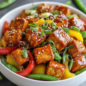 - Firm Tofu (1 block, drained and pressed) - Vegetables (1 red bell pepper, sliced; 1 yellow bell pepper, sliced; 1 cup snap peas) - Aromatics (2 cloves garlic, minced; 1 tablespoon ginger, minced) - Sweet Chili Sauce (1/4 cup) - Soy Sauce (2 tablespoons) - Sesame Oil (1 tablespoon) - Green Onions (for garnish) - Sesame Seeds (for garnish) For this sweet chili tofu stir-fry, you need fresh and bright ingredients. Start with firm tofu. It holds its shape well and soaks up flavors. Make sure to drain and press it. This helps keep the tofu crispy. Next, add vibrant vegetables. I love using red and yellow bell peppers for color. Snap peas give a nice crunch. They cook quickly and stay crisp. Don't forget the aromatics! Garlic and ginger add a strong flavor. They make the dish aromatic and delicious. Now, let’s talk sauces. Sweet chili sauce gives a sweet and spicy kick. Soy sauce adds saltiness and depth. A little sesame oil at the end brings a nutty aroma. Lastly, garnishes are key. Chopped green onions add freshness. A sprinkle of sesame seeds adds crunch and beauty. Gather these ingredients, and you're ready to make a colorful meal! {{ingredient_image_1}} First, cut the block of firm tofu into 1-inch cubes. Make sure to drain and press it well. This helps remove extra water. Pressing is key for crispy tofu. After cutting, toss the tofu cubes in cornstarch until they are evenly coated. The cornstarch adds a nice crunch when cooked. Next, heat 2 tablespoons of vegetable oil in a large non-stick skillet or wok over medium-high heat. Once the oil is hot, add the coated tofu cubes. Cook them for about 8-10 minutes. You want them golden and crispy on all sides. This step is important for texture. When done, remove the tofu from the pan and set it aside. In the same pan, add sliced red and yellow bell peppers along with snap peas. Stir-fry these veggies for 3-4 minutes. You want them to soften just a bit. Then, add 2 cloves of minced garlic and 1 tablespoon of minced ginger. Stir-fry for another 1-2 minutes. This will make your kitchen smell amazing! Now it’s time to bring it all together. Return the crispy tofu to the pan. Pour in 1/4 cup of sweet chili sauce and 2 tablespoons of soy sauce. Toss everything to coat well in the sauce. After that, drizzle 1 tablespoon of sesame oil over the stir-fry. Toss again for about a minute to heat through. Finally, remove from heat and enjoy the vibrant mix! To make your tofu crispy, start by draining and pressing it. This step removes extra water. You want your tofu dry for the best texture. Cut the tofu into 1-inch cubes. Toss these cubes in cornstarch. This coating helps them become golden and crisp when cooked. To boost flavor, consider adding a pinch of salt and pepper. You can also sprinkle some crushed red pepper for heat. When cooking the veggies, use high heat. This helps keep them crisp and vibrant. Stir-frying quickly locks in flavors and nutrients. Serve your stir-fry with jasmine rice or quinoa for a filling meal. For a lovely look, arrange the stir-fry in a bowl. Top it with green onions and sesame seeds. This adds color and crunch, making your dish appealing. Pro Tips Press Tofu Well: Ensure you press the tofu adequately to remove excess moisture, which will help it achieve a crispier texture when cooked. Use High Heat: Stir-frying requires high heat to sear the ingredients quickly, locking in flavors and maintaining their vibrant colors. Customize Your Veggies: Feel free to swap out the bell peppers and snap peas for your favorite vegetables, such as broccoli or carrots, based on what you have on hand. Make It Spicy: If you love heat, consider adding sliced fresh chili or a dash of sriracha to the stir-fry for an extra kick! {{image_2}} If you want to switch up the protein, try using chicken or shrimp. Both add great flavor. For a vegetarian option, you can use tempeh or seitan. They both absorb sauces well and add a hearty texture. You can add other veggies to your stir-fry. Broccoli and carrots are excellent choices. They both add crunch and color. Seasonal veggies like zucchini or asparagus can also work well. Feel free to use what you have on hand. Want more heat? Add sliced chili peppers or a dash of sriracha to the sauce. You can also make a homemade sweet chili sauce. Mix sugar, vinegar, and chili flakes for a quick version. Adjust the sweetness to your taste. To store leftovers, let the stir-fry cool down first. Place it in an airtight container. This keeps it fresh. You can store it in the fridge for up to three days. After that, the taste may fade. The best way to reheat stir-fry is on the stove. Just place it in a pan over medium heat. Stir it often to keep it from burning. You can also use a microwave, but it may not keep the texture as nice. If you use the microwave, heat it in short bursts, stirring in between. Yes, you can freeze Sweet Chili Tofu Stir-Fry. To do this, let it cool completely. Then, place it in a freezer-safe bag or container. Be sure to remove as much air as you can. It can stay good in the freezer for up to two months. When ready to eat, thaw it overnight in the fridge before reheating. Making Sweet Chili Tofu Stir-Fry takes about 30 minutes. You need about 15 minutes to prep. Cooking the dish takes around 15 minutes. Yes, you can make this stir-fry ahead of time. Cook it and let it cool. Store it in the fridge for up to three days. When ready, just reheat in a pan. This saves time on busy days. Firm tofu is best for stir-fry. It holds its shape well during cooking. Soft tofu can break apart easily. For this recipe, use one block of firm tofu. It gives a nice texture and absorbs flavors well. You now have a complete guide to making Sweet Chili Tofu Stir-Fry. We covered the key ingredients, cooking steps, and helpful tips. Remember, firm tofu offers the best texture and flavors shine through with fresh veggies and sauces. Feel free to mix and match proteins and veggies to suit your taste. With these storage tips, you can enjoy your stir-fry later. Cooking can be fun and easy when you follow these steps. So, grab your pan and get started!