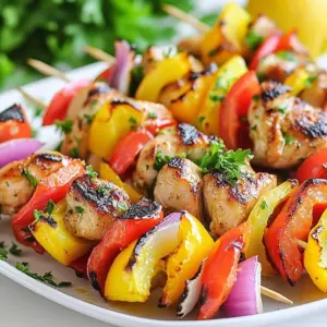 To make these tasty Greek lemon chicken kebabs, you will need: - 1 lb (450g) boneless chicken thighs, cut into 1-inch pieces - 1 red bell pepper, cut into 1-inch pieces - 1 yellow bell pepper, cut into 1-inch pieces - 1 medium red onion, cut into wedges - Skewers (if using wooden skewers, soak them in water for 30 minutes) The marinade gives the chicken its zesty flavor. Gather these ingredients: - 2 tablespoons olive oil - Juice and zest of 2 lemons - 3 cloves garlic, minced - 1 teaspoon dried oregano - 1 teaspoon dried thyme - 1 teaspoon paprika - Salt and pepper to taste These garnishes add freshness and color to your dish: - Fresh parsley for garnish - Lemon wedges for serving {{ingredient_image_1}} To start, grab a big mixing bowl. Add 2 tablespoons of olive oil. Next, squeeze the juice from 2 lemons into the bowl. Don't forget to add the zest from those lemons as well. Zest adds a bright flavor. Now, toss in 3 cloves of minced garlic, 1 teaspoon of dried oregano, 1 teaspoon of dried thyme, and 1 teaspoon of paprika. Season with salt and pepper to taste. Whisk it all together until mixed well. Now, take 1 pound of boneless chicken thighs. Cut them into 1-inch pieces. Add the chicken to the marinade. Make sure each piece is coated. Cover your bowl with plastic wrap. Place it in the fridge for at least 1 hour. For better flavor, let it sit for 2-3 hours. While the chicken marinates, prepare your skewers. If using wooden skewers, soak them in water for 30 minutes. This step helps stop them from burning on the grill. Once soaked, take the skewers out. Now, it's time to thread the chicken and veggies. Cut 1 red bell pepper and 1 yellow bell pepper into 1-inch pieces. Also, cut a medium red onion into wedges. Alternate the chicken, red and yellow bell peppers, and red onion on the skewers. Leave a little space between each piece. This helps them cook evenly. Preheat your grill or grill pan over medium-high heat. Once hot, place the skewers on the grill. Cook for about 8-10 minutes. Turn them occasionally. You're looking for nice grill marks and fully cooked chicken. The chicken should reach an internal temperature of 165°F (74°C). After cooking, take the kebabs off the grill. Let them rest for a few minutes. This helps keep them juicy. Garnish with fresh parsley and serve with lemon wedges on the side for extra zest. Enjoy your Greek Lemon Chicken Kebabs! To get tender and juicy chicken, use boneless thighs. They have more fat, which keeps them moist. Cut the chicken into 1-inch pieces for even cooking. Marinate the chicken for at least one hour. For the best taste, aim for 2-3 hours in the fridge. When grilling, check the chicken’s internal temperature. It should reach 165°F (74°C). This ensures safety and great flavor. The marinade is key to great flavor. Combine olive oil, lemon juice, and lemon zest. Add minced garlic for a punch. Dried oregano and thyme give it a nice herbal note. Paprika adds a touch of warmth and color. Don’t forget to season with salt and pepper. For extra zest, serve with lemon wedges. They brighten the dish and add freshness. If you're new to skewers, start with wooden ones. Soak them in water for 30 minutes. This prevents burning on the grill. When threading, alternate chicken and veggies. Use red and yellow bell peppers for color. Red onion adds sweetness. Leave a little space between each piece. This helps everything cook evenly. Enjoy your kebabs with fresh parsley to finish! Pro Tips Marination Time: Allow the chicken to marinate for at least 2-3 hours, or even overnight, for maximum flavor infusion. Even Cooking: Ensure to leave a little space between each ingredient on the skewer for even cooking and proper heat circulation. Grill Temperature: Preheat your grill to medium-high heat to achieve the perfect char and ensure the chicken cooks thoroughly. Resting Time: Let the kebabs rest for a few minutes after grilling to allow the juices to redistribute, keeping the chicken moist. {{image_2}} You can easily make Greek Lemon Kebabs vegetarian by using tofu or veggies. For tofu, press it to remove excess water. Cut it into 1-inch cubes and marinate it just like the chicken. Use the same marinade to soak the tofu. If you prefer veggies, bell peppers, zucchini, and mushrooms work great. Cut them into 1-inch pieces. Marinate them in the same lemon mixture. Skewer them like the chicken for a colorful and tasty dish. While the original marinade is fantastic, you can mix it up. Try adding yogurt for creaminess. This will make the chicken even more tender. For a spicy kick, include red pepper flakes or hot sauce. If you want a sweeter taste, add honey or maple syrup. You can also use fresh herbs like dill or basil instead of dried ones. Each twist will give the kebabs a unique flavor. Not everyone has a grill, and that’s okay! You can cook these kebabs in the oven or broiler. Preheat your oven to 400°F (200°C). Place the skewers on a baking sheet lined with parchment paper. Bake for about 15-20 minutes. Turn them halfway through for even cooking. If you use the broiler, cook for 10-12 minutes. Watch closely to avoid burning. Either method gives you delicious kebabs without a grill. After enjoying your Greek lemon chicken kebabs, let them cool to room temperature. Place any leftovers in an airtight container. Store the container in the fridge. These kebabs last for up to three days. Make sure they are sealed well to keep them fresh. To reheat your kebabs, use your oven or a skillet. If using an oven, preheat it to 350°F (175°C). Place the kebabs on a baking sheet and cover them with foil. Heat for about 10-15 minutes, or until warm. If using a skillet, place the kebabs over medium heat. Cook for about 5 minutes, turning often. This keeps the chicken juicy. You can freeze these kebabs for later. First, let them cool completely. Then, wrap each kebab in plastic wrap. Place the wrapped kebabs in a freezer bag. Remove as much air as you can before sealing. They stay good in the freezer for up to three months. When ready to eat, thaw them in the fridge overnight before reheating. To keep the chicken juicy, use boneless thighs. They have more fat than breasts, which adds moisture. Marinating the chicken for at least one hour helps too. The marinade’s lemon juice and olive oil keep it tender. Always check the chicken's temperature. Cook until it reaches 165°F (74°C). Let the kebabs rest for a few minutes after grilling. This step helps the juices settle. Yes, you can prepare the kebabs ahead. Marinate the chicken a few hours or even overnight. This allows the flavors to soak in deeply. You can thread the chicken and veggies onto the skewers ahead of time too. Store them in the fridge until you’re ready to grill. Just remember to soak wooden skewers for 30 minutes. This prevents burning on the grill. Many sides pair well with Greek Lemon Chicken Kebabs. Consider serving a fresh Greek salad with cucumbers, tomatoes, and feta. Tzatziki sauce made from yogurt and cucumber adds a cool touch. You could also serve warm pita bread or fluffy rice. Roasted vegetables or a light couscous salad are great choices too. These sides enhance the meal and add color to your plate. Greek Lemon Chicken Kebabs are easy and tasty. You learned about the main ingredients, marinade tips, and optional garnishes. I guided you through marinating, grilling, and cooking the chicken just right. We discussed variations like using tofu and different cooking methods. You also got valuable storage tips for leftovers. Remember, juicy chicken comes from careful cooking, and sides can add flavor. Try this dish at your next meal for a fresh twist!