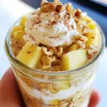 To make apple pie overnight oats, you need: - 1 cup rolled oats - 1 ¼ cups almond milk (or any milk of your choice) - 1 medium apple, diced (preferably a tart variety) - 1 tablespoon maple syrup (or honey) - 1 teaspoon ground cinnamon - ½ teaspoon nutmeg - 1 tablespoon chia seeds - ¼ cup Greek yogurt (or dairy-free yogurt) These ingredients create a creamy and flavorful base. The rolled oats soak up the milk and flavors overnight. The apple adds sweetness and crunch. Cinnamon and nutmeg give it that classic apple pie taste. You can add more flavor and texture to your oats with: - 2 tablespoons walnuts (chopped, for crunch) - 1 tablespoon raisins (for sweetness) These add-ins enhance the dish. Walnuts give a nice crunch. Raisins add a chewy texture and extra sweetness. You can mix and match based on what you like. If you want to switch the milk, try these options: - Soy milk - Oat milk - Coconut milk Each of these choices brings a unique flavor. Almond milk gives a nutty taste. Soy milk is creamy and rich. Oat milk is smooth and slightly sweet. Choose what you enjoy or what you have at home. {{ingredient_image_1}} Start by gathering your ingredients. You need rolled oats, almond milk, and chia seeds. In a medium bowl, mix together 1 cup of rolled oats and 1 ¼ cups of almond milk. Add 1 tablespoon of maple syrup for sweetness. Sprinkle in 1 teaspoon of ground cinnamon and ½ teaspoon of nutmeg for that warm, cozy flavor. Finally, stir in 1 tablespoon of chia seeds. Make sure everything blends well. Now, it’s time for the apple! Dice 1 medium tart apple into small pieces. Fold these apple pieces into your oat mixture. This step adds fresh flavor and texture. Make sure the apple is evenly spread throughout. Next, divide the mixture into two jars or containers. Fill each jar about three-quarters full. Top each jar with a dollop of Greek yogurt. You can use dairy-free yogurt if you prefer. For a nice crunch, sprinkle 2 tablespoons of chopped walnuts on top. If you like a bit more sweetness, add 1 tablespoon of raisins. Seal the jars with lids and place them in the fridge. Let them sit overnight, or for at least 5 hours. In the morning, your oats will be ready! Stir gently and enjoy them cold, or warm them in the microwave for one minute if you like. To make your Apple Pie Overnight Oats just right, focus on the oats. Use rolled oats for a creamy texture. Steel-cut oats are too chewy for this recipe. The chia seeds help thicken the mixture, adding a nice bite. The key is to let it sit overnight. This gives the oats time to soak up the milk and flavors. Making these oats ahead saves you time. Mix up your base the night before. You can even prep a few jars for the week. Store them in the fridge for up to five days. Just remember to add toppings like yogurt and nuts right before eating. This keeps them fresh and crunchy. Serving is fun with these oats. Use clear jars to show the layers. Top with a sprinkle of cinnamon for a warm touch. You can add a slice of fresh apple for extra flair. Try warming them up in the microwave for a cozy breakfast. Enjoy these oats cold or warm, depending on your mood! Pro Tips Use Tart Apples: Choose tart apple varieties like Granny Smith for a perfect balance of sweetness and acidity in your oats. Chia Seed Benefits: Chia seeds not only help thicken the mixture but also add a boost of fiber and omega-3 fatty acids. Customize Sweetness: Adjust the maple syrup or honey according to your taste preference; you can always add more sweetness in the morning if desired. Prep Ahead: Make several jars at once for a quick breakfast option throughout the week; just keep them sealed in the fridge for freshness. {{image_2}} You can switch up the fruit based on the season. In fall, use pears or cranberries. Both add a unique twist. In summer, try peaches or berries for a fresh taste. Each fruit pairs well with oats. This keeps your breakfast exciting and new. To make this recipe vegan, replace Greek yogurt with dairy-free yogurt. Almond milk works great, but try oat or coconut milk too. Maple syrup is already vegan, so you’re set there. These swaps keep the creamy texture without dairy. Want to boost the flavor? Add ginger for a warm kick. A dash of vanilla extract can make it sweeter. You could also sprinkle in some cardamom for a unique twist. More spices equal more fun in your breakfast! Store your apple pie overnight oats in the fridge. Use a sealed jar or container. They stay fresh for up to five days. This makes them perfect for meal prep. Each morning, just grab a jar and enjoy! You can freeze the overnight oats if you want to save some for later. Use freezer-safe containers. They can last for up to three months. When ready to eat, thaw them in the fridge overnight. Heat them in the microwave, if you like them warm. Keep an eye on the ingredients. Fresh fruit like apples can change flavors over time. Make your oats without apples if you plan to store them longer. Add the apples right before you eat. This keeps the oats tasting fresh and delicious! Yes, you can use steel-cut oats, but they need more time to soak. Steel-cut oats are chewier and heartier than rolled oats. If using them, soak overnight for at least 12 hours. You might need to add more liquid, too, since they absorb more than rolled oats. To make this recipe gluten-free, simply use certified gluten-free oats. Regular oats may contain gluten from cross-contamination. Always read labels to make sure. The other ingredients in this recipe are naturally gluten-free. This recipe has about 300-350 calories per serving. It also provides protein, fiber, and healthy fats. Here’s a rough breakdown per serving: - Calories: 300-350 - Protein: 10-12 grams - Carbohydrates: 50-55 grams - Fiber: 8-10 grams - Fat: 8-10 grams These numbers can vary based on the milk and add-ins you choose. Enjoy this tasty and nutritious breakfast! In this blog post, we explored how to make Apple Pie Overnight Oats. We covered key ingredients, preparation steps, and helpful tips. You learned about optional add-ins and seasonal fruit choices to enhance flavor. We also discussed storage options to keep your oats fresh. Remember, experimenting with spices and different textures can make your oats special. Use these ideas to create your perfect dish. Enjoy your food and the fun of making it!