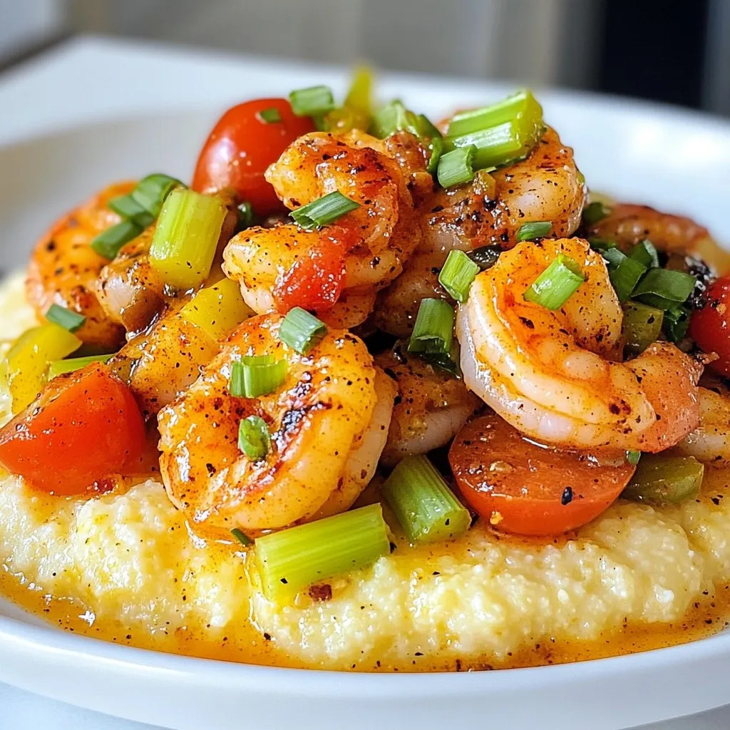 To make Cajun shrimp and grits, you need the following: - 1 cup stone-ground grits - 4 cups water - 1 teaspoon salt - 2 tablespoons butter - 1 cup shredded sharp cheddar cheese - 1 pound large shrimp, peeled and deveined - 2 tablespoons Cajun seasoning - 1 tablespoon olive oil - 1/2 cup green bell pepper, diced - 1/2 cup celery, diced - 1/2 cup onion, finely chopped - 2 cloves garlic, minced - 1 cup cherry tomatoes, halved - 1/4 cup scallions, sliced (for garnish) - Salt and pepper to taste When choosing shrimp, look for the following: - Color: Fresh shrimp should have a nice, clear color. Avoid shrimp that look dull or discolored. - Smell: They should smell like the ocean, not like ammonia. A strong odor signals spoilage. - Texture: The shrimp should feel firm and springy. If they feel slimy, skip them. - Shell: If buying shell-on shrimp, check for a clean shell. Any black spots mean they are not fresh. For this dish, stone-ground grits are the best choice. They have a rich flavor and creamy texture. Look for these options: - White stone-ground grits: These offer a subtle taste that pairs well with shrimp. - Yellow stone-ground grits: They provide a slightly nuttier flavor and vibrant color. - Quick-cooking grits: If you’re short on time, these cook faster but may lack depth. Choosing the right ingredients makes a big difference in taste. Enjoy crafting this flavorful dish! {{ingredient_image_1}} Start by heating 4 cups of water in a medium pot. Bring it to a boil. Once boiling, add 1 teaspoon of salt. Now, slowly whisk in 1 cup of stone-ground grits. This helps prevent lumps. Lower the heat to low and let it cook. Stir often for about 20 to 25 minutes. You want the grits to be thick and creamy. When they are done, stir in 2 tablespoons of butter and 1 cup of shredded sharp cheddar cheese. Mix until melted and smooth. Set the grits aside while you cook the shrimp. Grab a large skillet and heat 1 tablespoon of olive oil over medium heat. Toss in 1/2 cup of diced green bell pepper, 1/2 cup of diced celery, and 1/2 cup of finely chopped onion. Sauté these vegetables for about 5 minutes. They should be soft and fragrant. Next, add 2 cloves of minced garlic and cook for another minute. This adds a nice aroma. Now, take 1 pound of peeled and deveined shrimp and coat them in 2 tablespoons of Cajun seasoning. Add the shrimp to the skillet and cook for about 3 to 4 minutes. Flip them once to cook evenly. They should turn pink and firm. Then, add 1 cup of halved cherry tomatoes. Cook for an additional 2 minutes. Season everything with salt and pepper to taste. To serve, spoon the creamy grits onto plates. Make a well in the center of the grits. Top with the Cajun shrimp mixture. Be sure to include the sautéed veggies and tomatoes. For a fresh touch, sprinkle some sliced scallions on top. This adds color and flavor to your dish. Enjoy your Cajun shrimp and grits! To make creamy grits, use stone-ground grits. They cook slowly and give a rich flavor. Start by boiling four cups of water with one teaspoon of salt. Slowly whisk in one cup of grits. This helps avoid lumps. Lower the heat and stir often for 20 to 25 minutes. When thickened, add two tablespoons of butter and one cup of shredded sharp cheddar cheese. Stir until melted. This adds creaminess and depth. Cooking shrimp takes just a few minutes. Heat olive oil in a large skillet over medium heat. Add your diced bell pepper, celery, and onion first. Sauté them for about five minutes. This softens the veggies. Then, add minced garlic and cook for one minute. Toss the shrimp with Cajun seasoning. Add them to the skillet, cooking for three to four minutes. Flip them halfway for even cooking. When they turn pink, they are ready! Avoid overcooking the shrimp. They can become rubbery if cooked too long. Keep an eye on the color. If the shrimp turn a bright pink, they are cooked. Also, do not skip the stirring while cooking grits. It helps them cook evenly. Lastly, taste your dish! Adjust the salt and pepper before serving. This ensures the best flavor. Pro Tips Use Fresh Shrimp: For the best flavor, opt for fresh shrimp instead of frozen. If using frozen, ensure they are completely thawed and patted dry before cooking. Adjust the Spice Level: Feel free to adjust the amount of Cajun seasoning to suit your heat preference. Start with less and add more if you like it spicier. Make Creamier Grits: For even creamier grits, substitute half of the water with chicken broth or add a splash of heavy cream when stirring in the cheese. Prep Veggies Ahead: To save time, chop the bell pepper, celery, and onion ahead of time and store them in the refrigerator until you’re ready to cook. {{image_2}} You can easily make a vegetarian version of Cajun grits. Replace shrimp with fresh veggies. Use mushrooms, zucchini, or bell peppers for a meaty texture. Sauté the veggies in olive oil with Cajun spices. This adds great flavor and keeps it hearty. Serve the seasoned veggies over creamy grits. You still get that rich taste without meat. If shrimp isn’t your favorite, try other seafood. Scallops or fish work well in this dish. Just like shrimp, season them with Cajun spices. Cook the seafood in the same way. Remember to adjust cooking times since seafood can cook faster. Both options will give you a nice twist on the classic dish. Want more heat? Add jalapeños or hot sauce to your shrimp mix. Sprinkle in some cayenne pepper while cooking. You can also use spicy sausage for an extra kick. Top your dish with fresh herbs like parsley or cilantro. These will add color and fresh flavor. Each spicy addition will elevate your Cajun shrimp and grits, making it even more tasty. To store leftovers, let the dish cool down first. Place the shrimp and grits in an airtight container. This helps keep them fresh. You can keep the leftovers in the fridge for up to three days. Make sure to separate the shrimp from the grits if possible. This keeps the texture nice. When you want to enjoy your leftovers, reheating is key. Place the grits in a pot over low heat. Add a splash of water or milk to help them loosen up. Stir often until they are warm. For the shrimp, use a skillet over medium heat. Heat them for about 3 to 5 minutes. This ensures they stay juicy and flavorful. If you want to freeze your dish, it’s best to separate the components. Cool the shrimp and grits completely. Place the grits in a freezer-safe bag or container. The shrimp can go in another bag. You can freeze them for up to two months. When you’re ready to eat, thaw them in the fridge overnight before reheating. Cajun Shrimp and Grits comes from Louisiana. It blends African, French, and Spanish food styles. This dish started as a simple meal for fishermen. They used local shrimp and corn grits. Over time, it became a popular dish in many Southern homes. Today, it showcases rich flavors and warm spices. Yes, you can prepare Cajun Shrimp and Grits ahead of time. Cook the grits and shrimp separately. Store them in the fridge in sealed containers. When you are ready to eat, reheat both. Add a splash of water to the grits to keep them creamy. This method helps save time on busy days. Many side dishes pair well with Cajun Shrimp and Grits. You might try: - Collard greens - Fried green tomatoes - A fresh garden salad - Cornbread - Pickled vegetables These sides balance the rich flavors of the shrimp and grits. They also add more textures to your meal. Enjoy experimenting with different combinations! In this article, I covered essential ingredients, step-by-step instructions, and helpful tips for making delicious Cajun shrimp and grits. You learned how to pick fresh shrimp, prepare creamy grits, and avoid common mistakes. Don't forget the variations you can try and the best ways to store leftovers. Cajun shrimp and grits is a dish full of flavor and creativity. With practice, you can make it perfect every time. Enjoy your cooking!