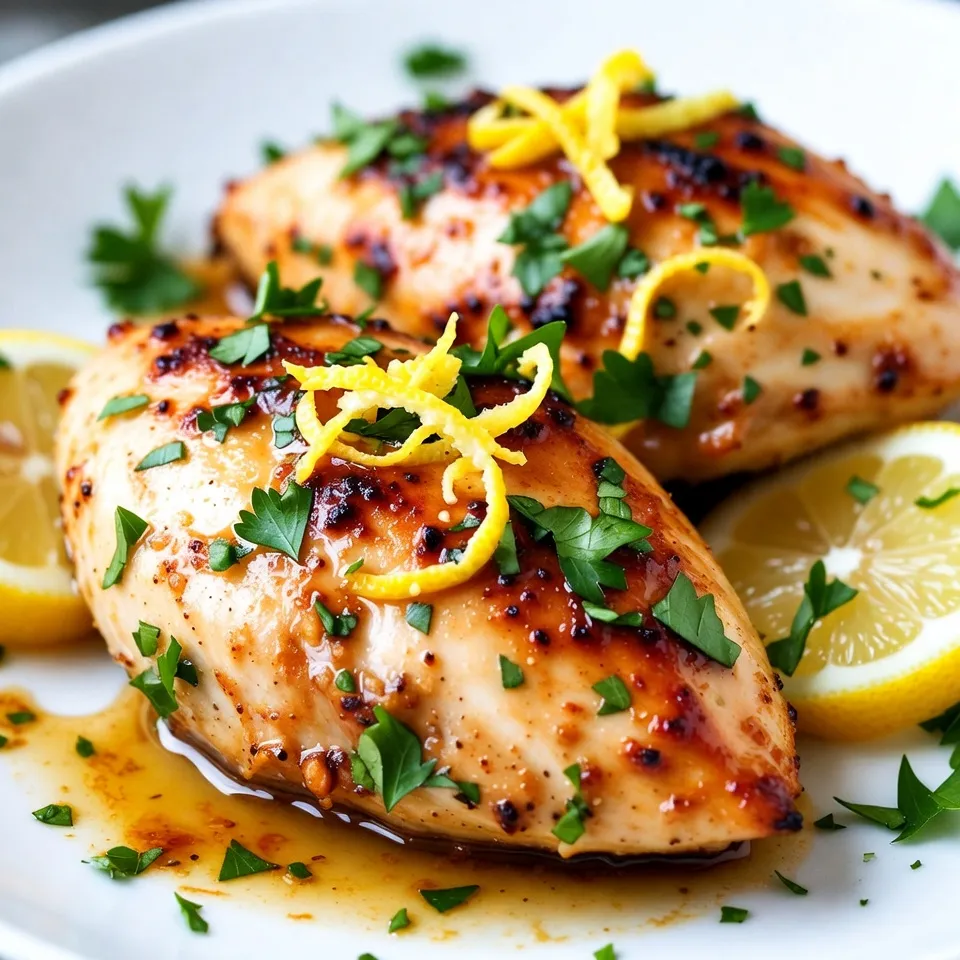 To make lemon garlic butter chicken, gather these items: - 4 boneless, skinless chicken breasts - 1/2 cup unsalted butter (1 stick) - 6 cloves garlic, minced - Zest of 1 lemon - 1/4 cup fresh lemon juice - 1 teaspoon dried oregano - 1 teaspoon dried thyme - Salt and pepper, to taste - Fresh parsley, chopped (for garnish) - Lemon slices (for garnish) You can enhance the dish with: - A pinch of red pepper flakes for heat - Fresh basil or rosemary for extra aroma - A splash of white wine for depth If you have dietary needs, try these: - Use chicken thighs for more flavor and moisture. - Swap butter for olive oil to make it dairy-free. - Replace lemon juice with lime juice for a twist. {{ingredient_image_1}} 1. Prepare the Chicken: Start by seasoning your chicken breasts. Use salt, pepper, and a little oregano and thyme. This adds great flavor. Set the chicken aside for a moment. 2. Melt the Butter: Grab a large skillet and place it over medium heat. Add the butter and let it melt slowly. This will create a rich base for your dish. 3. Sauté Garlic: Once the butter melts, add minced garlic. Sauté it for about 1-2 minutes. You want it fragrant, but be careful not to burn it. 4. Add Lemon: Stir in the lemon zest and lemon juice next. Let this simmer for one more minute. This helps mix all the flavors. 5. Cook Chicken: Now, add your seasoned chicken to the skillet. Cook each side for about 6-7 minutes. The chicken should turn golden brown. Baste it with the butter-garlic mix while it cooks. 6. Check Doneness: To be sure the chicken is done, use a meat thermometer. It should read 165°F (75°C). This ensures it's safe to eat. 7. Final Touches: After cooking, take the chicken out and let it rest for a few minutes. Drizzle some of that lemon garlic butter sauce on top for extra flavor. 8. Garnish and Serve: Plate your chicken and add some chopped parsley and lemon slices for a fresh look. The prep time for this dish is quick, only about 10 minutes. Cooking takes around 20 minutes. This makes the total time about 30 minutes. Use medium heat for cooking. This helps the chicken cook evenly and stay moist. Seasoning is key to great flavor. Salt and pepper are must-haves. Dried herbs like oregano and thyme add depth. Don't rush this step. Proper seasoning makes the chicken taste amazing and brings out the lemon and garlic. To get the best chicken, follow these tips. Start with fresh chicken. Always season your chicken well with salt, pepper, oregano, and thyme. This adds flavor right from the start. Use a meat thermometer to check doneness. The chicken should reach 165°F (75°C). This keeps it juicy and safe to eat. Basting the chicken with the butter-garlic sauce while it cooks is key. It keeps the meat moist and adds flavor. Let the chicken rest for a few minutes after cooking. This helps the juices settle in. Many cooks make simple mistakes. One common error is not seasoning enough. Always taste your food as you cook. If the chicken is not cooked through, it can be dry. Avoid turning the chicken too much. Let it cook without fussing. Also, don’t burn the garlic. It can taste bitter. If you do burn it, start over. Lastly, don’t skip the resting time. It’s important for great texture. Lemon garlic butter chicken is versatile. It pairs well with many sides. Try it with steamed vegetables or a fresh salad. Mashed potatoes or rice are also great choices. For a fun twist, serve with garlic bread. You can complement the dish with a glass of white wine. A crisp Sauvignon Blanc works nicely. For a fresh touch, add lemon wedges on the side. This adds a burst of flavor when you squeeze them on the chicken. Enjoy your meal with family or friends! Pro Tips Marinate for Extra Flavor: For even more flavor, consider marinating the chicken in the lemon garlic butter mixture for at least 30 minutes or up to overnight before cooking. Use Fresh Ingredients: Whenever possible, use fresh garlic and freshly squeezed lemon juice to enhance the dish's flavor profile. Don’t Overcook the Chicken: Ensure the chicken is cooked just until it reaches the safe internal temperature to keep it juicy and tender. A meat thermometer is your best friend here! Serve with Sides: This dish pairs wonderfully with roasted vegetables or a light salad for a complete meal. Consider adding a starch like rice or quinoa to soak up the delicious sauce. {{image_2}} You can boost the flavor of Lemon Garlic Butter Chicken by adding fresh herbs. Try using fresh basil or rosemary. Chop them finely and add them to the butter and garlic mix. This will give your dish a fresh taste. You can also sprinkle herbs on top before serving for extra color and flavor. If you follow a low-carb diet, you can still enjoy this dish. Use cauliflower rice instead of regular rice. It pairs well with the rich lemon garlic butter. You can also skip the butter and use olive oil for a healthier option. This keeps the flavor while lowering carbs. If you like a kick, add some spice! You can mix in red pepper flakes when you sauté the garlic. Start with a half teaspoon and adjust to your taste. For a bolder flavor, you can add diced jalapeños to the skillet. This will make your Lemon Garlic Butter Chicken exciting and zesty. To keep your lemon garlic butter chicken fresh, store leftovers in an airtight container. Make sure the chicken cools down first. Place it in the fridge within two hours of cooking. This helps keep it safe to eat later. It will stay good for up to three days. If you want to enjoy it longer, consider freezing. When you're ready to eat your leftovers, reheating properly is key. Start by removing the chicken from the fridge. Place it in a skillet over low heat. Add a splash of water or some of the butter sauce. Cover it with a lid to keep moisture in. Heat for about 5-7 minutes, flipping once. You want it warm but not overcooked. You can also use a microwave. Heat on medium power for 1-2 minutes. Check to make sure it's hot all the way through. Freezing is a great option if you want to save some chicken for later. Wrap each piece in plastic wrap, then place it in a freezer bag. Remove as much air as possible before sealing. This keeps the chicken from getting freezer burn. You can freeze it for up to three months. When you're ready to eat, transfer the chicken to the fridge to thaw overnight. Never thaw it at room temp, as that can cause bacteria to grow. Once thawed, you can reheat it as described above for the best taste and texture. You can serve Lemon Garlic Butter Chicken with a variety of sides. Here are some great options: - Rice: White or brown rice soaks up the sauce well. - Vegetables: Steamed broccoli or green beans add color and nutrition. - Mashed Potatoes: Creamy potatoes balance the flavors nicely. - Salad: A fresh salad adds crunch and brightness to the meal. These sides make your dinner feel more complete and delicious. Yes, you can use chicken thighs! They are juicy and full of flavor. Thighs also stay moist during cooking. Just adjust the cooking time. Check that they reach 165°F (75°C) for safety. To make this recipe dairy-free, replace the unsalted butter with a dairy-free option. You can use olive oil or coconut oil instead. Both will give a nice taste. Adjust the amount based on your preference, but start with the same measurement. The dish will still be tasty! This blog post covered all you need for Lemon Garlic Butter Chicken. We discussed key ingredients, methods for cooking, and tips for great flavor. I shared variations to match your taste and dietary needs. Plus, I gave storage tips to keep your leftovers fresh. Enjoy making this dish! Remember, with practice, you’ll create a meal everyone will love.