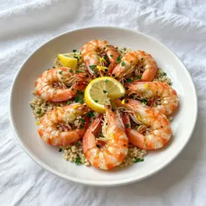 - 1 pound large shrimp, peeled and deveined - 4 cloves garlic, minced - 3 tablespoons olive oil - Zest and juice of 2 lemons - 1 teaspoon paprika - 1 teaspoon red pepper flakes - Salt and pepper to taste - Fresh parsley, chopped To make Lemon Garlic Roasted Shrimp, start with the main ingredients. You need fresh shrimp that are peeled and deveined. This helps the flavors sink in better. Garlic adds a great aroma and taste. You will use four cloves, minced finely. Olive oil is your base for the marinade. Three tablespoons will do. Next, let's talk about flavor enhancers. The zest and juice of two lemons give a bright and tangy kick. Paprika adds a mild smokiness. If you like heat, one teaspoon of red pepper flakes will spice things up. Be sure to add salt and pepper to taste. This will balance all the flavors. Finally, fresh parsley serves as a lovely garnish. It adds color and a hint of freshness to your dish. When you have all these ingredients ready, you can create a dish that bursts with flavor. Enjoy the vibrant taste profile of this simple recipe! {{ingredient_image_1}} - Preheat the oven to 400&deg;F (200&deg;C). - In a large bowl, combine minced garlic, olive oil, lemon zest, lemon juice, paprika, red pepper flakes, salt, and pepper. Mix well until smooth. This will be your flavorful marinade. - Toss the shrimp in the marinade. Make sure each shrimp gets coated well. Let them sit for 15 minutes. This helps the shrimp soak up all those tasty flavors. - Arrange the marinated shrimp on a baking sheet. Keep them in a single layer for even cooking. - Roast the shrimp in the preheated oven for 8-10 minutes. Watch them closely! They are done when they turn pink and opaque. Don&rsquo;t overcook them; they can get tough. - Once cooked, remove the shrimp from the oven and garnish with freshly chopped parsley for a pop of color. - Avoid overcooking the shrimp for best texture. Shrimp cook fast, so watch them closely. They turn pink when done. If you cook too long, they get tough and rubbery. Aim for 8-10 minutes in the oven. - Use parchment paper for easy cleanup. It keeps the shrimp from sticking. Plus, it saves time on washing dishes. Just toss the paper after cooking. - Pair lemon garlic roasted shrimp with quinoa or rice. These grains soak up the extra juice well. They make a great base for the shrimp. - Add lemon wedges and parsley for presentation. The bright colors make the dish pop. Fresh parsley adds a nice touch and a burst of flavor. - Adjust red pepper flakes for desired heat level. If you like it spicy, add more. If not, use less. Tailoring the spice makes the dish fit your taste. - Add additional spices for variety. Consider adding cumin or dill for a different twist. Feel free to experiment and find your favorite flavor combo. Pro Tips Marinate for More Flavor: Allow the shrimp to marinate for at least 30 minutes if time permits; this enhances the flavor and tenderness. Use Fresh Ingredients: Fresh garlic and lemons will give you the best flavor; avoid pre-minced garlic or bottled lemon juice for this recipe. Check for Doneness: Shrimp cooks quickly; they are done when they turn pink and opaque. Overcooking can make them tough. Experiment with Spices: Feel free to adjust the seasonings; try adding a pinch of cayenne pepper or some fresh herbs for a unique twist. {{image_2}} You can switch up the seafood in this dish. Try using scallops or fish instead of shrimp. Each option brings its own unique taste and texture. If you want a twist, swap the lemon for lime. Lime adds a bright, zesty flavor that pairs well with seafood. Feel free to change how you cook the shrimp. You can grill them for a smoky touch. Simply season them and place them on the grill until they turn pink. Another option is to saut&eacute; the shrimp on the stovetop. Heat some oil in a pan, add the shrimp, and cook until they&rsquo;re done. If you need a gluten-free meal, this recipe is already safe. You can also add veggies like bell peppers or zucchini. This makes it a one-pan meal that is colorful and healthy. Just toss the veggies in with the shrimp and roast them together. After you make your lemon garlic roasted shrimp, let it cool. Then, store it in an airtight container. This way, your shrimp stays fresh in the fridge for up to 2 days. Keep in mind that the flavors will continue to meld, which can make it even tastier! If you want to save your shrimp for later, freezing is a great option. First, let the shrimp cool completely. Place them in a freezer-safe bag or container. Be sure to remove as much air as possible to prevent freezer burn. Cooked shrimp can last in the freezer for about 3 months. When you&rsquo;re ready to enjoy them, simply thaw in the fridge overnight. To reheat the shrimp and keep their flavor and texture, use a gentle method. You can warm them in a skillet over low heat. Add a splash of olive oil or a little water to keep them moist. Stir occasionally until heated through. If you're in a hurry, you can microwave them for short bursts. Just heat them for 15 seconds at a time to avoid overcooking. Enjoy your shrimp just as fresh as when you first made them! You can marinate shrimp for 15 to 30 minutes. This timing helps the shrimp soak up the flavors. If you marinate too long, the shrimp may become mushy. Always check for taste and texture. Yes, you can use frozen shrimp. It is best to thaw them first. Place the shrimp in the fridge overnight or run them under cold water. Once thawed, pat them dry before marinating. This helps the shrimp absorb the flavor better. The ideal internal temperature for shrimp is 120&deg;F (49&deg;C). At this temperature, they are fully cooked and safe to eat. You can check with a food thermometer. Proper cooking ensures a juicy and tender bite, not rubbery. This blog post shared an easy shrimp recipe and gave you all the steps. You learned about key ingredients like shrimp, garlic, and lemon. The cooking tips help you avoid overcooking. Variations let you change flavors and cooking methods. In the end, this dish is simple and tasty. Try it with your favorite sides, and enjoy!