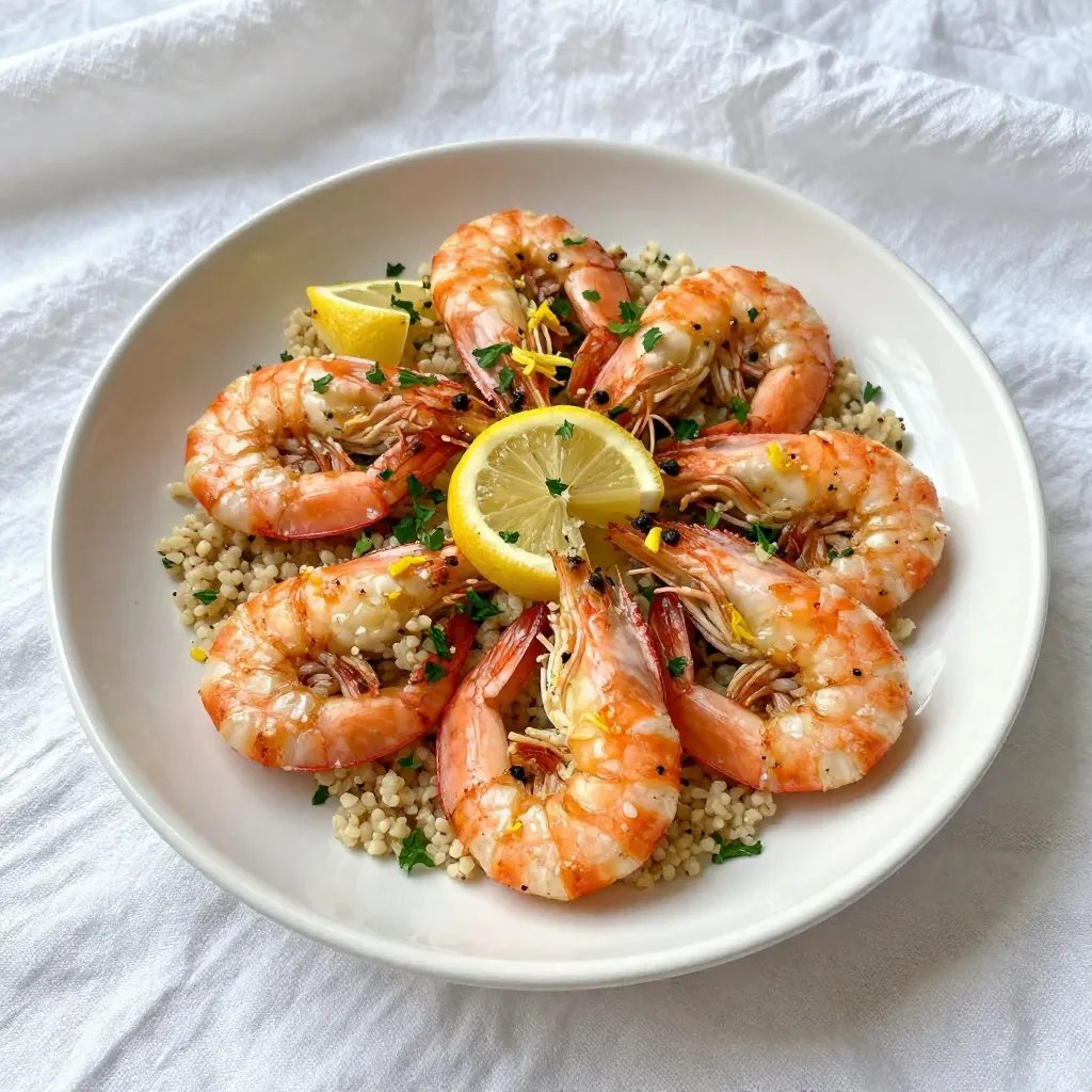 - 1 pound large shrimp, peeled and deveined - 4 cloves garlic, minced - 3 tablespoons olive oil - Zest and juice of 2 lemons - 1 teaspoon paprika - 1 teaspoon red pepper flakes - Salt and pepper to taste - Fresh parsley, chopped To make Lemon Garlic Roasted Shrimp, start with the main ingredients. You need fresh shrimp that are peeled and deveined. This helps the flavors sink in better. Garlic adds a great aroma and taste. You will use four cloves, minced finely. Olive oil is your base for the marinade. Three tablespoons will do. Next, let's talk about flavor enhancers. The zest and juice of two lemons give a bright and tangy kick. Paprika adds a mild smokiness. If you like heat, one teaspoon of red pepper flakes will spice things up. Be sure to add salt and pepper to taste. This will balance all the flavors. Finally, fresh parsley serves as a lovely garnish. It adds color and a hint of freshness to your dish. When you have all these ingredients ready, you can create a dish that bursts with flavor. Enjoy the vibrant taste profile of this simple recipe! {{ingredient_image_1}} - Preheat the oven to 400&deg;F (200&deg;C). - In a large bowl, combine minced garlic, olive oil, lemon zest, lemon juice, paprika, red pepper flakes, salt, and pepper. Mix well until smooth. This will be your flavorful marinade. - Toss the shrimp in the marinade. Make sure each shrimp gets coated well. Let them sit for 15 minutes. This helps the shrimp soak up all those tasty flavors. - Arrange the marinated shrimp on a baking sheet. Keep them in a single layer for even cooking. - Roast the shrimp in the preheated oven for 8-10 minutes. Watch them closely! They are done when they turn pink and opaque. Don&rsquo;t overcook them; they can get tough. - Once cooked, remove the shrimp from the oven and garnish with freshly chopped parsley for a pop of color. - Avoid overcooking the shrimp for best texture. Shrimp cook fast, so watch them closely. They turn pink when done. If you cook too long, they get tough and rubbery. Aim for 8-10 minutes in the oven. - Use parchment paper for easy cleanup. It keeps the shrimp from sticking. Plus, it saves time on washing dishes. Just toss the paper after cooking. - Pair lemon garlic roasted shrimp with quinoa or rice. These grains soak up the extra juice well. They make a great base for the shrimp. - Add lemon wedges and parsley for presentation. The bright colors make the dish pop. Fresh parsley adds a nice touch and a burst of flavor. - Adjust red pepper flakes for desired heat level. If you like it spicy, add more. If not, use less. Tailoring the spice makes the dish fit your taste. - Add additional spices for variety. Consider adding cumin or dill for a different twist. Feel free to experiment and find your favorite flavor combo. Pro Tips Marinate for More Flavor: Allow the shrimp to marinate for at least 30 minutes if time permits; this enhances the flavor and tenderness. Use Fresh Ingredients: Fresh garlic and lemons will give you the best flavor; avoid pre-minced garlic or bottled lemon juice for this recipe. Check for Doneness: Shrimp cooks quickly; they are done when they turn pink and opaque. Overcooking can make them tough. Experiment with Spices: Feel free to adjust the seasonings; try adding a pinch of cayenne pepper or some fresh herbs for a unique twist. {{image_2}} You can switch up the seafood in this dish. Try using scallops or fish instead of shrimp. Each option brings its own unique taste and texture. If you want a twist, swap the lemon for lime. Lime adds a bright, zesty flavor that pairs well with seafood. Feel free to change how you cook the shrimp. You can grill them for a smoky touch. Simply season them and place them on the grill until they turn pink. Another option is to saut&eacute; the shrimp on the stovetop. Heat some oil in a pan, add the shrimp, and cook until they&rsquo;re done. If you need a gluten-free meal, this recipe is already safe. You can also add veggies like bell peppers or zucchini. This makes it a one-pan meal that is colorful and healthy. Just toss the veggies in with the shrimp and roast them together. After you make your lemon garlic roasted shrimp, let it cool. Then, store it in an airtight container. This way, your shrimp stays fresh in the fridge for up to 2 days. Keep in mind that the flavors will continue to meld, which can make it even tastier! If you want to save your shrimp for later, freezing is a great option. First, let the shrimp cool completely. Place them in a freezer-safe bag or container. Be sure to remove as much air as possible to prevent freezer burn. Cooked shrimp can last in the freezer for about 3 months. When you&rsquo;re ready to enjoy them, simply thaw in the fridge overnight. To reheat the shrimp and keep their flavor and texture, use a gentle method. You can warm them in a skillet over low heat. Add a splash of olive oil or a little water to keep them moist. Stir occasionally until heated through. If you're in a hurry, you can microwave them for short bursts. Just heat them for 15 seconds at a time to avoid overcooking. Enjoy your shrimp just as fresh as when you first made them! You can marinate shrimp for 15 to 30 minutes. This timing helps the shrimp soak up the flavors. If you marinate too long, the shrimp may become mushy. Always check for taste and texture. Yes, you can use frozen shrimp. It is best to thaw them first. Place the shrimp in the fridge overnight or run them under cold water. Once thawed, pat them dry before marinating. This helps the shrimp absorb the flavor better. The ideal internal temperature for shrimp is 120&deg;F (49&deg;C). At this temperature, they are fully cooked and safe to eat. You can check with a food thermometer. Proper cooking ensures a juicy and tender bite, not rubbery. This blog post shared an easy shrimp recipe and gave you all the steps. You learned about key ingredients like shrimp, garlic, and lemon. The cooking tips help you avoid overcooking. Variations let you change flavors and cooking methods. In the end, this dish is simple and tasty. Try it with your favorite sides, and enjoy!