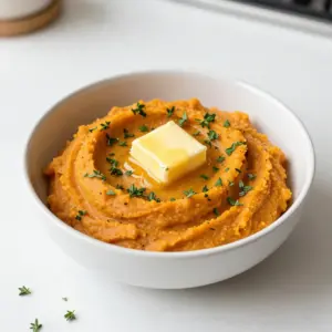 - 4 medium sweet potatoes, peeled and cubed - 4 cloves garlic, minced - 1/4 cup unsalted butter - 1/2 cup milk (or plant-based alternative) - 2 tablespoons fresh parsley, chopped - 1 tablespoon fresh thyme, chopped - Salt and pepper to taste For a dairy-free option, swap the butter for olive oil. Use almond or oat milk instead of regular milk. For a vegan version, use plant-based butter and skip the dairy milk. This way, everyone can enjoy this creamy treat. Herbs can make a big difference. Try adding rosemary for a fragrant twist. A pinch of smoked paprika adds warmth and depth. If you like heat, a dash of cayenne pepper can spice things up. Experiment with different herbs to find your favorite combo. {{ingredient_image_1}} First, take four medium sweet potatoes. Peel them and cut them into cubes. Place the cubes in a large pot. Fill the pot with water until the sweet potatoes are covered. Turn the heat to medium-high and bring the water to a boil. Once it boils, reduce the heat to a simmer. Cook the sweet potatoes for about 15 to 20 minutes. They should be fork-tender when done. While the sweet potatoes cook, grab a small saucepan. Add a quarter cup of unsalted butter to the pan. Heat it over medium. Once the butter melts, add four cloves of minced garlic. Saut&eacute; the garlic for two to three minutes. You want it fragrant but not browned. Remove the pan from heat when done. When the sweet potatoes are tender, drain them well. Return the sweet potatoes to the pot. Pour in the garlic butter you just made. Add half a cup of milk, two tablespoons of chopped parsley, and one tablespoon of chopped thyme. Season with salt and pepper to taste. Use a potato masher or fork to mash everything together. Make it as smooth and creamy as you like. Taste the mash and adjust the seasoning if needed. Serve it warm for the best flavor! To get that creamy texture, mash the sweet potatoes while they are hot. Hot potatoes mash easier. Use a potato masher or fork for best results. You can adjust the milk as you mash. If you want it creamier, add more milk. If you like it thicker, use less. Cook the sweet potatoes for 15-20 minutes. Check them with a fork. They should be soft but not mushy. If they are still hard, cook for a few more minutes. Keep an eye on them to avoid overcooking. If you need a dairy-free option, try plant-based milk like almond or oat milk. For butter, you can use coconut oil or vegan butter. Both will add great flavor. These swaps make this dish fit many diets while keeping it rich and tasty. Pro Tips Use Fresh Herbs: Fresh parsley and thyme enhance the flavor significantly compared to dried herbs. Mash to Your Liking: Adjust the creaminess of your mash by adding milk gradually to reach your desired consistency. Flavor Boost: For an extra flavor kick, add a pinch of smoked paprika or cayenne pepper to the mash. Resting Time: Let the mash sit for a few minutes before serving to allow the flavors to meld together. {{image_2}} You can mix in other root veggies to switch up the flavor. Try adding carrots, parsnips, or even turnips. These roots bring different tastes and textures. To add these, chop them into small pieces. Boil them with your sweet potatoes until tender. Then mash them together for a colorful and tasty dish. If you love cheese, try adding some! Cream cheese or sharp cheddar can make this mash richer. Just mix it in while mashing for a creamy boost. You can also spice things up. Add a pinch of cayenne pepper for heat or smoked paprika for a smoky taste. These small changes can really change the dish! Garlic herb sweet potato mash goes well with many meals. Serve it with roasted chicken or grilled steak for a tasty combo. It also pairs nicely with saut&eacute;ed greens or a fresh salad. For a fun twist, use it as a filling in savory pies or as a bed for your favorite protein. The mash's creaminess adds a great finish to any plate! Store leftover garlic herb sweet potato mash in an airtight container. This keeps the mash fresh. Make sure to let it cool to room temperature first. You can keep it in the fridge for up to five days. If you want to enjoy it later, consider portioning it out to make reheating easier. When reheating, use a microwave or stove. If using a microwave, heat in short bursts. Stir in between to avoid hot spots. If using the stove, add a splash of milk or butter to keep it creamy. Heat over low until warm. This helps retain the mash's rich flavor and smooth texture. You can freeze garlic herb sweet potato mash for up to three months. Use freezer-safe bags or containers. Leave some space for expansion when freezing. Thaw in the fridge overnight before reheating. For best results, reheat slowly on the stove or in the microwave, adding a bit of liquid if needed. Yes, you can make Garlic Herb Sweet Potato Mash ahead of time. Cook and mash the sweet potatoes as directed. Let the mash cool, then store it in a sealed container in the fridge. It will last for about three days. When you are ready to eat, reheat it gently on the stove or in the microwave. Add a bit of milk to keep it creamy. Garlic Herb Sweet Potato Mash pairs well with many dishes. Try it with roasted chicken or grilled fish. It also works great with a hearty veggie stew. For a complete meal, add a side salad or steamed greens. The mash adds a nice touch to any plate. To make Garlic Herb Sweet Potato Mash spicier, add a pinch of cayenne pepper or red pepper flakes. You could also mix in some chopped jalape&ntilde;os for a fresh kick. If you like hot sauce, drizzle some in before serving. Adjust the spice to fit your taste, and enjoy the heat! This blog post detailed how to make Garlic Herb Sweet Potato Mash. We covered the key ingredients, steps, and tips to get creamy results. I shared variations to suit different diets and personal tastes, ensuring everyone can enjoy it. Remember, you can prep this dish ahead and store it for later use. Embrace your creativity with flavors and enjoy this tasty mash with many meals. It&rsquo;s a simple, delicious side dish perfect for any occasion.