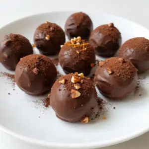 To make chocolate orange truffles, you will need: - 8 ounces dark chocolate (70% cacao), chopped - 1 cup heavy cream - Zest of 1 large orange - 1 tablespoon freshly squeezed orange juice - 1 teaspoon vanilla extract - 1 cup cocoa powder (for dusting) - 1/2 cup finely chopped unsalted nuts (e.g., hazelnuts or almonds) Using high-quality chocolate makes a big difference. Good chocolate has a rich flavor and smooth texture. I recommend 70% cacao dark chocolate. It balances sweetness and bitterness well. Lower-quality chocolate can taste waxy or dull. Always choose chocolate you enjoy eating on its own. The orange zest and juice add a bright, fresh taste. They cut through the richness of the chocolate. Vanilla extract brings warmth and depth. Chopped nuts give a nice crunch. You can mix and match flavors too. Try using lemon zest or even a hint of espresso. These tweaks keep the recipe exciting! {{ingredient_image_1}} To start, heat 1 cup of heavy cream in a small saucepan. Place it over medium heat. Watch the cream closely and remove it when it simmers. Do not let it boil. Next, add 8 ounces of chopped dark chocolate to the cream. Stir until the chocolate melts and the mix is smooth. This is your chocolate ganache. Now, add the zest of 1 large orange, 1 tablespoon of fresh orange juice, and 1 teaspoon of vanilla extract. Mix well to blend the flavors. For the best texture, let the ganache cool at room temperature. After it cools, cover it with plastic wrap. Place it in the fridge for about 2 hours. This will help it firm up. If your truffles are too soft, they may not hold their shape. If the ganache is too hard, leave it at room temperature for a few minutes. Then, it will be easier to scoop and shape. Once the ganache is set, use a small cookie scoop or your hands. Form small balls, about 1 inch in diameter. You can roll these balls in cocoa powder or finely chopped nuts. I recommend using hazelnuts or almonds for a tasty crunch. Place the coated truffles on a parchment-lined tray. Finally, refrigerate them for another 30 minutes. This will help them firm up before serving. Enjoy the rich flavors of chocolate and orange! To cool your chocolate orange truffles the right way, follow these steps. Once you mix your ganache, allow it to sit at room temperature. This helps the flavors meld together. Cover it with plastic wrap and place it in the fridge for about two hours. This waiting time is key for a firm texture. If you skip this, your truffles may not hold their shape. Truffles can easily stick to your hands and surfaces. To avoid this, keep your hands slightly damp while rolling. This small trick helps the chocolate stay smooth. You can also chill the ganache again before shaping. If you find it sticky, pop it back in the fridge for a few minutes. Then, try rolling again; it should work better. If you end up with leftover ganache, don&rsquo;t waste it! You can make a lovely hot chocolate by mixing it with warm milk. Just heat the milk gently and stir in the ganache until smooth. You can also pour it over ice cream for a rich sauce. It&rsquo;s a great way to enjoy every bit of that delicious chocolate flavor! Pro Tips Use Quality Chocolate: Choose high-quality dark chocolate for the best flavor and texture in your truffles. Chill Properly: Ensure the chocolate mixture cools completely before chilling it in the fridge to achieve the right consistency. Experiment with Coatings: Try rolling truffles in crushed nuts, powdered sugar, or even desiccated coconut for different flavor profiles. Enhance the Orange Flavor: For an extra punch, add a few drops of orange extract to the chocolate mixture before chilling. {{image_2}} You can make vegan chocolate orange truffles by using plant-based cream. Look for coconut cream or almond cream for a rich flavor. Use dark chocolate that is dairy-free. Many brands offer vegan options with at least 70% cacao. The rest of the recipe stays the same. The taste is still rich and creamy! To make gluten-free chocolate orange truffles, simply check the cocoa powder. Most cocoa powders are gluten-free. Also, ensure that your chocolate does not contain any gluten fillers. The nuts you roll the truffles in should also be gluten-free. This way, everyone can enjoy these truffles without worry. While orange shines in these truffles, you can mix it up! Try using lemon, lime, or even grapefruit. Just replace the orange juice and zest with an equal amount of your chosen citrus. Each fruit will add its unique twist. Lemon gives a fresh, zesty touch, while lime offers a fun tartness. You should store your chocolate orange truffles in an airtight container. This keeps them fresh and prevents them from absorbing other smells. Line the container with parchment paper for added protection. If you stack the truffles, place parchment between layers to avoid sticking. These truffles last about one week in the fridge. For longer storage, freeze them. To freeze, place the truffles on a tray and freeze them until solid. Then, transfer them to an airtight container. They can last up to three months in the freezer. Keep truffles away from heat and light. These factors can change their texture and taste. When ready to enjoy, move them from the fridge to room temperature. This helps them regain their creamy texture and full flavor. Always remember to enjoy them chilled for the best experience! To make your truffles smooth and creamy, use high-quality dark chocolate. When you heat the cream, keep it on medium heat and avoid boiling. Add the chocolate to the hot cream and stir until it melts completely. Mixing in the orange zest, juice, and vanilla enhances the flavor. Chill the mixture until firm, but not too hard. This will help you form perfect balls. Yes, you can use milk chocolate. It will make your truffles sweeter and creamier. Just remember, milk chocolate has less cocoa than dark chocolate. This may change the truffle's texture and flavor. If you prefer a stronger orange taste, consider adding a bit more zest or juice. You can roll your truffles in many different coatings. Try finely chopped nuts like hazelnuts or almonds for a crunchy texture. Sweetened coconut flakes add a tropical twist. You can even use crushed cookies or sprinkles for a fun look. Each coating gives a unique taste and style to your truffles. We explored how to make delicious truffles using high-quality chocolate and fresh ingredients. I shared step-by-step tips to help you prepare the perfect ganache, roll the truffles, and enhance flavors. We discussed vegan and gluten-free options and how to store your treats properly. Remember, using fresh ingredients is key to tasty truffles. Experiment with flavors and enjoy your chocolate-making journey. With practice, your truffles will impress everyone!