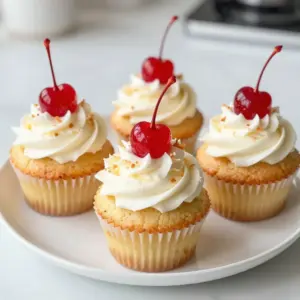 To start, gather these dry ingredients: - 1 &frac12; cups all-purpose flour - 1 cup granulated sugar - 1 teaspoon baking powder - &frac12; teaspoon baking soda - &frac14; teaspoon salt These ingredients form the base of your cupcakes. The flour provides structure, while sugar adds sweetness. Baking powder and baking soda act as leavening agents, helping the cupcakes rise. Salt enhances the flavors and balances the sweetness. Next, you'll need these wet ingredients: - &frac12; cup unsweetened pineapple juice - &frac12; cup vegetable oil - 2 large eggs - 1 teaspoon vanilla extract The pineapple juice brings that tropical flavor. Vegetable oil keeps the cupcakes moist. Eggs add richness and help bind everything together. Vanilla extract rounds out the taste with warmth and depth. Now for the fun part! Gather these add-ins and garnishes: - &frac12; cup unsweetened shredded coconut - &frac14; cup crushed pineapple, drained - Toasted coconut flakes - Maraschino cherries The shredded coconut adds texture and flavor. Crushed pineapple boosts the tropical vibe. Toasted coconut flakes on top create a lovely crunch. Maraschino cherries make for a cute and tasty garnish. These elements transform your cupcakes into a gorgeous treat that looks and tastes amazing! {{ingredient_image_1}} First, preheat your oven to 350&deg;F (175&deg;C). This step makes sure your cupcakes bake evenly. While the oven warms up, line a muffin tin with cupcake liners. This helps with easy removal after baking. In a large mixing bowl, combine 1 &frac12; cups of all-purpose flour, 1 cup of granulated sugar, 1 teaspoon of baking powder, &frac12; teaspoon of baking soda, and &frac14; teaspoon of salt. Mixing these dry ingredients well helps evenly distribute the leavening agents. Accurate measurements matter. They ensure your cupcakes rise and taste great. In another bowl, whisk together &frac12; cup of unsweetened shredded coconut, &frac12; cup of pineapple juice, &frac12; cup of vegetable oil, 2 large eggs, and 1 teaspoon of vanilla extract. Whisking helps blend the ingredients smoothly. Make sure everything is well combined to get a consistent batter. Now, gradually add the wet mixture to the dry ingredients. Stir gently until just combined. Avoid overmixing here; you want a light and fluffy cupcake. After that, gently fold in &frac14; cup of drained crushed pineapple. This adds wonderful flavor and moisture. Divide the batter evenly among the cupcake liners. Fill each about 2/3 full to allow room for rising. Bake for 18 to 20 minutes. To check doneness, insert a toothpick into the center of a cupcake. It should come out clean when they are ready. While the cupcakes cool, prepare the frosting. In a mixing bowl, beat 1 cup of softened unsalted butter until smooth. Gradually add 4 cups of powdered sugar, mixing on low speed. Once incorporated, add 2 tablespoons of coconut cream and 1 teaspoon of vanilla extract. Beat on medium speed until fluffy. Adjust the consistency with more coconut cream or powdered sugar if needed. To get the best texture for your Pina Colada cupcakes, avoid common baking mistakes. Here are a few tips: - Measure accurately: Use measuring cups and spoons. Too much flour can make cupcakes dry. - Don't overmix: Mix until just combined. Overmixing can make your cupcakes dense. - Oven temperature: Preheat your oven properly. An oven that is too hot can burn the edges. To ensure moisture and fluffiness, follow these steps: - Use fresh ingredients: Fresh eggs and coconut help keep cupcakes soft. - Add pineapple juice: The juice adds moisture and a fruity flavor. - Cool properly: Let cupcakes cool in the pan for a short time, then on a rack. This helps maintain their texture. For creative frosting techniques, try these methods: - Pipe with a bag: Use a piping bag for neat and fun designs. Swirls look great! - Mix flavors: Blend different extracts into your frosting for a unique twist. For alternate toppings that add visual appeal: - Toasted coconut flakes: Sprinkle these on top for a crunchy texture. - Maraschino cherries: They not only look nice but add a sweet burst of flavor. When pairing with beverages, consider these options: - Pi&ntilde;a colada drinks: A classic match that enhances the tropical vibe. - Coconut water: A refreshing, light choice that complements the flavors. For presentation ideas at events: - Use fun liners: Bright, tropical cupcake liners can make your treats pop. - Serve on a pretty platter: Arrange cupcakes on a colorful plate for a stunning display. Pro Tips Use Fresh Ingredients: For the best flavor, use fresh pineapple juice and shredded coconut. This will enhance the tropical taste of your cupcakes. Don&rsquo;t Overmix: When combining wet and dry ingredients, mix just until combined. Overmixing can lead to dense cupcakes. Room Temperature Butter: Ensure your butter is at room temperature before making the frosting. This will help achieve a smooth and creamy texture. Garnish with Care: For a stunning presentation, toast your coconut flakes before using them as a garnish. This adds flavor and a beautiful golden color. {{image_2}} To make vegan pina colada cupcakes, substitute the eggs and butter. Use flaxseed meal or applesauce in place of eggs. For butter, coconut oil works great. For the milk, coconut milk or almond milk are excellent choices. They bring extra flavor and moisture. Make sure to check if your sugar is vegan, as some sugars are processed with bone char. If you need a gluten-free version, use a gluten-free flour blend. Look for blends that include xanthan gum for better texture. It will help your cupcakes rise nicely. You might need to adjust baking time slightly. Check for doneness with a toothpick. The cupcakes might bake a bit faster or slower, so keep an eye on them. You can easily infuse different tropical flavors into your cupcakes. Add mango or passion fruit puree to the batter for a twist. Using extracts like coconut or banana can also enhance the flavor. Be careful not to overdo it&mdash;start with a teaspoon and adjust to taste. These small changes make your pina colada cupcakes even more fun and exciting! To keep your Pina Colada cupcakes fresh, store them in an airtight container. This helps seal in moisture. At room temperature, these cupcakes stay fresh for about three days. If you made the cupcakes ahead of time, refrigerate them. Place them in an airtight container to avoid drying out. You can freeze them too! Wrap each cupcake tightly in plastic wrap. Then, place them in a freezer-safe bag. They last up to three months in the freezer. When ready to eat, thaw them overnight in the fridge. For the best taste, let them sit at room temperature for about 30 minutes before serving. Frosted cupcakes last about two to three days at room temperature. Unfrosted ones can last up to five days. Always check for signs of spoilage. If the cupcakes smell off or look dry, it&rsquo;s best to discard them. Keeping an eye on freshness helps you enjoy these tropical treats at their best! To make Pina Colada cupcakes gluten-free, you can use a gluten-free flour blend. Look for blends that contain a mix of rice flour, tapioca flour, and potato starch. This mix mimics the texture of regular flour well. - Recommended flour substitutes: - Almond flour - Coconut flour - Oat flour (ensure it's certified gluten-free) When using these flours, you might need to adjust the liquid in your recipe. Gluten-free flours often absorb more moisture. - Additional tips for gluten-free baking: - Add a binding agent like xanthan gum or ground flaxseed. - Let the batter rest for about 30 minutes. This helps improve texture. Yes, you can use fresh pineapple in your Pina Colada cupcakes. Just make sure to chop it finely. - Guidelines for substitution: - Use the same amount of fresh pineapple as crushed. - Drain any excess juice to avoid soggy cupcakes. - Adjusting moisture content: - If using fresh pineapple, reduce the pineapple juice slightly. Aim for a balance so the batter isn't too wet. Frosting cupcakes can elevate them to a new level. Use a piping bag for a professional look. - Tools and techniques for a professional finish: - Use a star tip for swirls and peaks. - Keep the frosting at room temperature to make it easy to spread. - Recommended frosting spreading tips and tricks: - Start from the center and work your way out. - Use an offset spatula to create smooth edges. You learned how to make delicious Pina Colada cupcakes. We covered ingredients, tips, and step-by-step baking. Remember to mix your dry and wet ingredients carefully for the best texture. Decorating can unleash your creativity and make them shine. Don't forget the variations, like vegan or gluten-free options, to suit all tastes. Store your cupcakes properly to keep them fresh. Enjoy your baking journey and impress friends with your tasty creations!