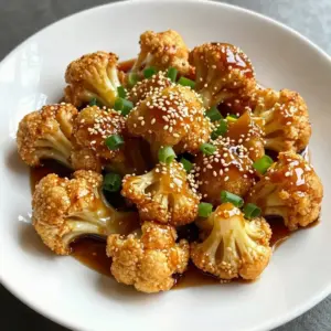 - Cauliflower florets - 1 cup all-purpose flour - 1/2 cup cornstarch - 1 teaspoon garlic powder - 1 teaspoon onion powder - 1/2 teaspoon salt - 1/4 teaspoon black pepper - 1/2 cup water - Oil for frying (vegetable or canola) - 1/4 cup soy sauce - 2 tablespoons maple syrup - 1 tablespoon rice vinegar - 2 teaspoons sesame oil To make Sticky Sesame Cauliflower, you need fresh cauliflower. I prefer medium-sized florets. They fry nicely and soak up the sauce well. The batter is key to getting that perfect crunch. You mix flour, cornstarch, garlic powder, onion powder, salt, and pepper in a bowl. Then add water slowly until the batter is smooth. For the sauce, combine soy sauce, maple syrup, rice vinegar, and sesame oil. This mix gives the dish its sticky and sweet flavor. - Toasted sesame seeds - Chopped green onions Garnishes add texture and flavor. I love to sprinkle toasted sesame seeds on top. They add a nice crunch. Chopped green onions bring a fresh taste and color to the dish. - Vegetable oil - Canola oil For frying, I recommend using vegetable or canola oil. Both oils have a high smoke point. This keeps the cauliflower crispy and prevents burning. Make sure to heat the oil well before adding the batter-coated florets. This step is crucial for getting that golden, crispy finish. {{ingredient_image_1}} To start, gather your dry ingredients. You need 1 cup of all-purpose flour, 1/2 cup of cornstarch, 1 teaspoon of garlic powder, 1 teaspoon of onion powder, 1/2 teaspoon of salt, and 1/4 teaspoon of black pepper. Mix them in a bowl. This blend gives the batter a tasty kick. Next, add water. Pour in 1/2 cup of water slowly while you whisk. Keep stirring until the batter is smooth and thick. This step is key. A good batter sticks well to the cauliflower, giving it that crunchy coating. Now it&rsquo;s time for the cauliflower. Take your medium head of cauliflower and cut it into florets. Dip each floret into the batter. Make sure each piece is covered well. Let any extra batter drip off. This helps with the frying process. If the batter is too thick, it won't fry right. Heat oil for frying. Use a large pot or deep skillet. Set the heat to medium-high. Check the oil&rsquo;s readiness by dropping a tiny bit of batter into it. If it sizzles, you are good to go. Carefully add the coated florets in batches. Fry them for about 4-5 minutes. You want them golden brown and crispy. Avoid crowding the pan. This keeps the heat even. Once done, remove them and place them on a paper towel-lined plate. This helps soak up extra oil. Enjoy the crispy texture! For the best crispy texture, batter consistency matters a lot. Aim for a thick batter that clings well to the cauliflower. If it's too runny, it won't coat properly, leading to soggy bites. Start with one cup of all-purpose flour and half a cup of cornstarch. Mix in your spices and then add water bit by bit until you reach a smooth texture. Timing is key when frying. Fry the cauliflower in small batches. This keeps the oil temperature steady, helping each piece become golden and crispy. If you overcrowd the pan, the temperature drops. This can make your cauliflower greasy instead of crispy. To boost the flavor of your sticky sesame cauliflower, add more spices to the batter. Consider using cayenne for heat or smoked paprika for a smoky touch. You can also mix in some ginger powder for warmth. For the sauce, thickness matters too. If you want a thicker sauce, let it simmer longer to reduce. You can also add a cornstarch slurry (mix cornstarch with water) to thicken it quickly. Just stir it in while cooking. When serving, a colorful platter makes a big difference. Place the sticky cauliflower on a bright dish for contrast. Sprinkle extra sesame seeds on top for a nice touch. Adding chopped green onions not only adds color but also a fresh bite. Wedge some lime slices on the side. When squeezed over the dish, they add a zesty kick. This makes your dish not just tasty but also appealing to the eyes. Pro Tips Ensure Even Coating: Make sure each cauliflower floret is thoroughly coated with the batter to achieve a uniform crispness when frying. Maintain Oil Temperature: Keep the oil at a consistent medium-high heat. If the temperature drops, the batter may become soggy instead of crispy. Batch Frying: Fry the cauliflower in small batches to avoid overcrowding the pot. This ensures even cooking and prevents the temperature from dropping too much. Customize the Sauce: Feel free to adjust the sweetness or saltiness of the sauce by adding more maple syrup or soy sauce according to your taste preference. {{image_2}} You can switch up the sauce to match your taste. For a spicy kick, add chili garlic sauce or sriracha to the mix. This adds heat and depth to the dish. For a sweet twist, try using honey or agave instead of maple syrup. These options bring a unique flavor that pairs well with the cauliflower. If you want a vegan version, you can use gluten-free flour instead of all-purpose flour. Almond or rice flour works great. You can also swap the maple syrup with agave nectar for a vegan option. Make sure to check that your soy sauce is vegan as well. It&rsquo;s easy to make this dish fit your diet! This dish is a star on its own, but you can make it even better. Serve the sticky sesame cauliflower with steamed rice. It balances the dish perfectly. You can also add stir-fried vegetables for extra color and nutrition. Broccoli, bell peppers, and snap peas work well. Enjoy your meal with friends or family! To keep your sticky sesame cauliflower fresh, start by letting it cool down. Place it on a plate or in a bowl. Avoid sealing it while it's hot; steam can make it soggy. Once it cools, transfer the cauliflower to an airtight container. This step helps maintain its crispness. Store it in the fridge for up to three days. When you want to enjoy your leftovers, reheating is key. To keep the cauliflower crispy, use the oven or an air fryer. Preheat your oven to 350&deg;F (175&deg;C). Spread the cauliflower on a baking sheet in a single layer. Bake for about 10-15 minutes. If using an air fryer, set it to 350&deg;F (175&deg;C) and heat for about 5-8 minutes. Keep an eye on it to avoid burning. You can freeze sticky sesame cauliflower, but timing matters. It&rsquo;s best to freeze it before frying. After coating the florets, place them on a baking sheet. Freeze them until solid, then transfer to a freezer bag. This method prevents them from sticking together. When ready to cook, fry them directly from frozen, adding a few extra minutes to the cooking time. If you freeze after frying, the texture may suffer. Yes, you can bake it! Baking is a great way to cut down on oil. It makes the dish less greasy. However, baked cauliflower may not be as crispy as fried. To bake, preheat the oven to 425&deg;F (220&deg;C). Spread the coated florets on a baking sheet. Bake for about 20 minutes, flipping halfway through. This method is healthier but may lack the crunch you get from frying. To thicken the sauce, you can make a simple change. Add more cornstarch. Mix one tablespoon of cornstarch with two tablespoons of cold water to create a slurry. Stir this into the sauce while it simmers. Heat it for an extra minute. This will help you achieve that perfect sticky texture you want. Just remember to add slowly and stir well! Sticky Sesame Cauliflower pairs well with many sides. Here are some tasty ideas: - Steamed jasmine rice - Stir-fried mixed vegetables - Quinoa for a nutty flavor - A fresh green salad - Noodles tossed in soy sauce These options help balance the dish's sweetness and add nutrition to your meal. Enjoy experimenting with different pairings! You now have a complete guide to making Sticky Sesame Cauliflower. We covered essential ingredients, step-by-step instructions, and useful tips for perfect texture and flavor. Remember to play with garnishes and sauces to make it your own. Cooking is fun, and your choices can change this dish. Whether you're frying, baking, or trying new ingredients, enjoy the process and share your results!