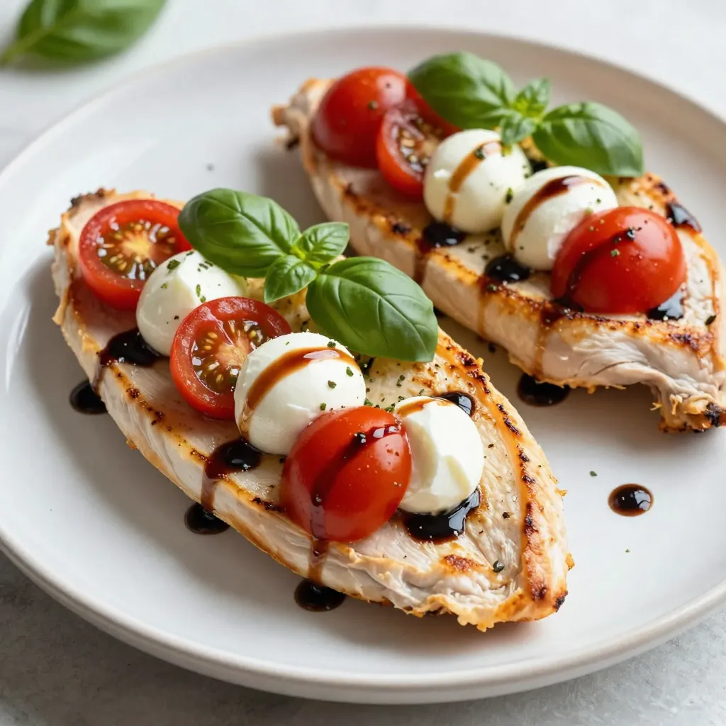 - 2 large boneless, skinless chicken breasts - 1 cup cherry tomatoes, halved - 1 cup fresh mozzarella balls, halved - 1/4 cup fresh basil leaves, chopped For the Caprese stuffed chicken, you need quality chicken breasts. Look for large, boneless, and skinless ones. These will cook evenly and stay juicy. The cherry tomatoes add a sweet burst of flavor. Halving them helps mix easily with the cheese. Fresh mozzarella brings creaminess and a mild taste. Using fresh basil gives a bright, herbal note. - 2 tablespoons balsamic glaze - 2 tablespoons olive oil - 2 cloves garlic, minced - 1 teaspoon Italian seasoning Balsamic glaze adds a sweet and tangy kick. Olive oil helps cook the chicken and adds richness. Garlic gives a strong flavor that pairs well with the other ingredients. Italian seasoning mixes herbs like oregano and thyme, creating a tasty blend. - Oven-safe skillet - Toothpicks or kitchen twine - Knife and cutting board An oven-safe skillet is key for this recipe. It lets you sear the chicken first, then bake it. You will need toothpicks or kitchen twine to secure the chicken pockets. This keeps the filling inside while cooking. A good knife and cutting board help you prepare your ingredients easily. {{ingredient_image_1}} 1. First, preheat your oven to 375°F (190°C). This ensures your chicken cooks evenly. 2. Take each chicken breast and place it on a cutting board. Carefully slice into the side to create a pocket. Make sure you do not cut all the way through. 1. In a bowl, combine the halved cherry tomatoes, mozzarella balls, and chopped basil. This mix gives fresh flavor. 2. Add the balsamic glaze, minced garlic, salt, and pepper. Stir until everything is well mixed. 1. Spoon the tomato and mozzarella mixture into each chicken breast pocket. Fill it generously for great flavor. 2. Use toothpicks or kitchen twine to secure the openings of the chicken breasts. This keeps the filling inside. 3. In a large oven-safe skillet, heat olive oil over medium-high heat. Add the stuffed chicken breasts and sear for about 3-4 minutes on each side until golden brown. 4. Sprinkle Italian seasoning over the chicken breasts. Then, transfer the skillet to the oven. Bake for 20-25 minutes. Make sure the chicken reaches an internal temperature of 165°F (74°C). 5. Once cooked, remove the chicken from the oven. Let it rest for 5 minutes before slicing. Finally, take out the toothpicks or twine. Drizzle any juices from the skillet over the sliced chicken. Enjoy! How to avoid dry chicken? To keep your chicken juicy, don't overcook it. Use a meat thermometer to check for doneness. When the chicken reaches 165°F (74°C), it is ready. Also, sear the chicken for a nice crust first. This helps lock in moisture. Importance of resting after cooking Let the chicken rest for about five minutes after cooking. This lets the juices settle. If you cut it too soon, those juices will run out. You'll have a dry chicken, and we don’t want that! Substitutes for balsamic glaze If you don’t have balsamic glaze, use balsamic vinegar. You can also mix honey with vinegar for a sweet touch. Another option is a mix of soy sauce and honey. Alternate herbs and spices You can switch up the flavors with different herbs. Try oregano or thyme instead of basil. Adding red pepper flakes gives a nice kick. Don’t be afraid to experiment! Choosing the right skillet Use an oven-safe skillet for best results. A cast-iron skillet works great, but any oven-safe pan will do. This makes transferring from stovetop to oven easy. Maintaining the right cooking temperature Keep your heat medium-high for searing. This browns the chicken well. When baking, make sure your oven is preheated to 375°F (190°C). This helps cook the chicken evenly. Pro Tips Use Fresh Ingredients: The quality of your tomatoes, mozzarella, and basil can significantly enhance the flavor of your dish. Opt for the freshest produce you can find. Don't Overstuff: While it's tempting to add more filling, overstuffing the chicken can cause it to burst during cooking. Keep the filling generous but manageable. Rest the Chicken: Allow the chicken to rest after baking. This helps the juices redistribute throughout the meat, making it more tender and juicy. Experiment with Flavors: Feel free to add ingredients like sun-dried tomatoes or spinach to the filling for an extra flavor boost and variation. {{image_2}} You can switch up the cheese in your Caprese stuffed chicken. Feta cheese adds a tangy kick. It pairs well with the tomatoes and basil. Parmesan cheese gives a rich, nutty flavor. It melts beautifully and adds depth. If you prefer vegan options, try vegan mozzarella. It melts nicely too and tastes great. Look for brands that mimic the texture of real cheese. Adding veggies can make your dish even better. Spinach or arugula can boost the flavor. They add a fresh, green taste. Roasted peppers bring a sweet, smoky note. You can use jarred artichokes for a unique twist. They add a nice texture and taste. Feel free to mix and match your favorites. Spices can change the whole dish. A pinch of red pepper flakes adds heat. Try smoked paprika for a smoky flavor. You can drizzle hot sauce for more zest. Different vinegars can also enhance taste. Balsamic vinegar gives a sweet tang. Red wine vinegar adds a sharp note. Apple cider vinegar brightens the dish. Experimenting with flavors makes cooking fun! To store leftovers, let the chicken cool first. Place it in an airtight container. It stays fresh for about three days in the fridge. When you want to reheat, set your oven to 350°F (175°C). Heat the chicken for about 15-20 minutes. This keeps it juicy and warm. You can also use a microwave if you're in a hurry. Just cover it with a damp paper towel to keep moisture in. For freezing, wrap each chicken breast in plastic wrap. Then, place them in a freezer-safe bag. This helps prevent freezer burn. The chicken can last for up to three months in the freezer. When you're ready to eat, thaw the chicken in the fridge overnight. This gives the best results. Avoid thawing at room temperature, as it can lead to bacteria growth. After thawing, you can reheat it in the oven or microwave. Enjoy your flavorful dinner delight anytime! Caprese Stuffed Chicken lasts about 3 to 4 days in the fridge. Store it in an airtight container. Make sure it cools down before sealing. This helps keep the chicken fresh and safe to eat. If it has any leftovers, you should eat them within this time frame. Always check for any signs of spoilage, like a bad smell or unusual texture. Yes, you can prepare Caprese Stuffed Chicken ahead of time. You can stuff the chicken breasts a day before and store them in the fridge. This makes cooking day easy and fast. Just make sure to seal them well to prevent any leaks. When you are ready to cook, simply sear and bake as usual. This method not only saves time but also allows the flavors to meld together. It's not strictly necessary, but securing the chicken helps keep the filling inside. You can use toothpicks or kitchen twine for this. If you don’t have either, you can simply press the chicken closed with your hand while cooking. Just be careful, as the filling might spill out. Securing helps the chicken cook evenly, ensuring a flavorful bite every time. Caprese stuffed chicken is a tasty and fun dish to prepare. We covered the key ingredients like chicken, tomatoes, and fresh herbs. I shared clear steps, tips for great flavor, and how to store leftovers safely. Remember, don't skip letting your chicken rest after cooking. It makes a big difference. With a few simple skills, you can impress anyone with this meal. Enjoy making your Caprese stuffed chicken!
