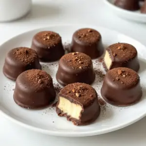 To make chocolate covered cheesecake bites, you will need the following ingredients: - 1 cup cream cheese, softened - 1/2 cup powdered sugar - 1 teaspoon vanilla extract - 1/4 cup sour cream - 1/2 cup crushed graham crackers - 1/2 cup semisweet chocolate chips - 1 tablespoon coconut oil - Pinch of salt You can make your cheesecake bites even better with these toppings: - Cocoa powder - Crushed nuts - Sprinkles Get creative! You can mix and match these toppings based on your taste. If you don&rsquo;t have some ingredients, here are some easy swaps: - Use Greek yogurt instead of sour cream for a tangy flavor. - Swap crushed cookies for graham crackers for a different taste. - Use dark chocolate chips if you prefer a richer flavor. These substitutions keep the recipe fun and flexible! {{ingredient_image_1}} To make the cheesecake mixture, you start with a mixing bowl. Add 1 cup of softened cream cheese. Then, mix in 1/2 cup of powdered sugar. This adds sweetness to the cheesecake. Next, pour in 1 teaspoon of vanilla extract for flavor. Finally, add 1/4 cup of sour cream. This makes the mixture creamy. Beat everything together until smooth and creamy. Once smooth, gently fold in 1/2 cup of crushed graham crackers. This adds crunch and flavor. Make sure the crackers are evenly mixed. This creates a tasty cheesecake base. Next, you form the cheesecake mixture into bites. Use a small cookie scoop or a spoon. Take a scoop of the mixture and roll it into a ball. Aim for about 1 inch in diameter. This size is perfect for popping in your mouth. Place the rolled balls on a baking sheet lined with parchment paper. This keeps them from sticking. Once done, freeze the balls for at least 30 minutes. Freezing helps them firm up and hold their shape. Now, it&rsquo;s time to melt the chocolate. In a microwave-safe bowl, add 1/2 cup of semisweet chocolate chips and 1 tablespoon of coconut oil. The coconut oil helps the chocolate stay smooth. Microwave the bowl in 20-second intervals. Stir between each interval until smooth. Once melted, dip each cheesecake ball into the chocolate. Use a fork to lift it out, letting excess chocolate drip off. Return each ball to the parchment-lined baking sheet. While the chocolate is still wet, you can add toppings. Sprinkle cocoa powder, crushed nuts, or sprinkles on top. This adds flavor and fun. Finally, refrigerate the bites for at least 15 minutes. This helps the chocolate set. Enjoy these tasty bites chilled! To make a smooth and creamy cheesecake filling, start with softened cream cheese. Cold cream cheese creates lumps. Mix it well with powdered sugar and vanilla until it&rsquo;s smooth. Use a hand mixer for the best results. I also add sour cream for a nice tang. This makes the mixture rich and creamy. Don&rsquo;t rush this step. Take your time to blend well. The goal is a lump-free mix that tastes amazing. Melting chocolate can be tricky, but it&rsquo;s key for a perfect dip. I use semisweet chocolate chips for a sweet flavor. To melt, combine the chips with coconut oil in a microwave-safe bowl. Heat in short bursts, stirring in between. This prevents burning. Once melted, dip each cheesecake ball fully. Use a fork to lift it out and let extra chocolate drip off. This keeps the bites neat and tasty. You can add toppings while the chocolate is still wet. This helps the toppings stick. After you make these bites, let them chill in the fridge for at least 15 minutes. This sets the chocolate and makes them firm. For storage, keep them in an airtight container in the fridge. They stay fresh for about a week. If you want to keep them longer, you can freeze them. Just make sure to separate layers with parchment paper. When serving, these bites are best chilled. They are perfect for parties or a sweet treat anytime! Pro Tips Chill the Mixture: For easier rolling, ensure the cheesecake mixture is well chilled before forming the bites. Quality Chocolate: Use high-quality semisweet chocolate for dipping to enhance the flavor of your bites. Experiment with Flavors: Add different extracts like almond or citrus zest to the cheesecake mixture for unique flavors. Storage Tips: Keep the cheesecake bites in an airtight container in the refrigerator for up to a week or freeze for longer storage. {{image_2}} You can play with the cheesecake filling to make it your own. Instead of plain, try adding different flavors. For a fruity twist, mix in 1/4 cup of fruit puree like strawberry or raspberry. You can also use lemon zest for a fresh, tangy taste. If you love chocolate, add cocoa powder to the cream cheese mixture. About 1/4 cup should work great. Experimenting with flavors can make each batch unique and fun! While semisweet chocolate is classic, you can try other coatings too. Milk chocolate adds a sweet and creamy touch. Dark chocolate will give a rich, bold flavor. If you enjoy white chocolate, it can be a sweet and smooth choice. You can also drizzle melted chocolate over the bites for a fancy look. Each chocolate type will change the taste and feel of your bites. Toppings can add a festive flair to your cheesecake bites. In fall, try crushed nuts like pecans or walnuts. They pair well with the creamy filling. For winter, sprinkle crushed candy canes for a minty crunch. In spring, use pastel sprinkles to brighten up the bites. In summer, fresh fruit pieces can add a nice touch and color. Seasonal toppings can make your treats exciting and appealing! You can freeze chocolate covered cheesecake bites if you want to save some for later. First, place them in a single layer on a baking sheet. Once frozen solid, transfer them to an airtight container. They can stay in the freezer for up to three months. Just remember to label the container with the date. If you plan to eat the bites soon, store them in the fridge. Place them in a covered container to keep them fresh. They will stay good for about a week. Keeping them chilled helps the chocolate hold its shape and remain tasty. Chocolate covered cheesecake bites have a decent shelf life. In the fridge, they last for up to seven days. However, if you freeze them, they can last for about three months. Just ensure you check for any off smells or changes in texture before eating. Always use clean utensils to avoid contamination. You can use blended silken tofu or cashew cream as a substitute. Both provide a creamy texture. For silken tofu, blend until smooth. For cashew cream, soak cashews in water, then blend with a bit of lemon juice. Add powdered sugar and vanilla extract for sweetness. This keeps the cheesecake bites rich and creamy without dairy. Yes, white chocolate works well. It offers a sweet and creamy flavor. Just melt it the same way as semisweet chocolate. Remember, white chocolate lacks cocoa flavor. So, you might want to add some vanilla or almond extract to enhance taste. It creates a unique twist on the classic chocolate-covered cheesecake bites. These cheesecake bites shine at any gathering. They fit well at parties, birthdays, or holidays. Their bite-sized form makes them easy to serve. You can also bring them to potlucks or picnics. Everyone loves a sweet treat that&rsquo;s easy to grab. Plus, they look great on any dessert table! In this blog post, we covered how to create delicious chocolate-covered cheesecake bites. We started with the ingredients, detailing options and swaps. Then, I shared step-by-step instructions for making the bites, from mixing to dipping in chocolate. I offered tips for a smooth filling and great storage advice. We also explored fun variations and answered common questions. These bites are tasty and fun to make. Enjoy experimenting with flavors and toppings. You&rsquo;ll impress everyone with your treats!