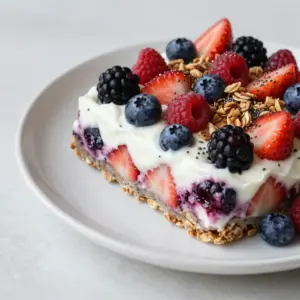 You need 2 cups of Greek yogurt. You can use plain or vanilla. Greek yogurt is thick and creamy. It has a lot of protein, which keeps you full. Plus, it has a tangy taste that pairs well with fruit. For this recipe, use 1 cup of mixed berries. You can choose strawberries, blueberries, raspberries, or blackberries. Fresh berries add a sweet and juicy burst. They are also packed with vitamins and antioxidants. You can mix and match based on what you like best. You will need 2 tablespoons of honey or maple syrup. This adds sweetness, but you can adjust it to your taste. If you want extra texture, add 1 tablespoon of chia seeds. Granola adds crunch, so sprinkle on &frac14; cup. For a fresh kick, use the zest of 1 lemon. This brightens the flavors of the bark. {{ingredient_image_1}} Start by taking a baking sheet. Line it with parchment paper. This makes it easy to remove the bark later. Make sure the paper covers the whole sheet. A clean surface helps with easy serving. Grab a large bowl and add 2 cups of Greek yogurt. You can use plain or vanilla yogurt. Next, add 2 tablespoons of honey or maple syrup. Use more or less based on your taste. If you want a fresh kick, add the zest of one lemon. Mix everything well until it's nice and smooth. Now, pour the yogurt mixture onto the lined baking sheet. Use a spatula to spread it evenly. Aim for a thickness of about &frac12; inch. After that, grab your 1 cup of mixed berries. Place them evenly over the yogurt. Press them down gently so they stick. For extra texture, sprinkle 1 tablespoon of chia seeds and &frac14; cup of granola on top. Put the baking sheet in the freezer. Let it freeze for about 2 to 4 hours. You want the yogurt to be firm and fully frozen. Once it&rsquo;s done, take it out and peel the bark off the parchment paper. Break it into irregular pieces or squares with your hands. Enjoy your tasty Greek yogurt berry bark right away! Store any leftovers in an airtight container in the freezer for up to a week. When making Greek yogurt berry bark, I recommend using plain or vanilla yogurt. Plain yogurt has a rich and creamy taste. Vanilla yogurt adds a nice sweetness. Both options work well. Look for yogurt with no added sugars. This keeps your bark healthy and tasty. Mixed berries are the stars of this recipe. Strawberries, blueberries, raspberries, and blackberries all shine in flavor. They also pack a punch of vitamins. Blueberries are high in antioxidants, while strawberries have lots of vitamin C. Use fresh berries for the best taste. If fresh ones are not available, frozen ones work too. Sweetness matters in this recipe. I usually add 2 tablespoons of honey or maple syrup. You can adjust this amount to fit your taste. Start with less if you prefer it less sweet. Mix in more if you like it sweeter. Taste as you go to find your perfect balance. Pro Tips Use Full-Fat Yogurt: Opting for full-fat Greek yogurt will give your bark a creamier texture and richer flavor, enhancing the overall taste. Experiment with Toppings: Feel free to mix and match your favorite fruits, nuts, or seeds to customize the bark to your liking and make it more nutritious. Perfect Freezing Time: Check the bark after 2 hours; if it&rsquo;s still soft, give it more time. The ideal consistency is firm but not rock solid. Store Properly: For the best texture, store the bark in an airtight container and separate layers with parchment paper to prevent sticking. {{image_2}} You can easily change the flavor of your Greek yogurt berry bark. Try adding citrus zest, like orange or lime, for a fresh taste. If you love chocolate, mix in cocoa powder or drizzle melted chocolate on top. You can also use flavored Greek yogurt instead of plain. This adds extra taste without much work. Switch up the toppings to make your bark unique. Add nuts like almonds or walnuts for a crunchy bite. Seeds, like pumpkin or sunflower seeds, offer more texture and nutrition. You can also mix in dried fruits for a sweet twist. Think raisins, cranberries, or apricots. The options are endless! You can make this dessert vegan or dairy-free easily. Instead of Greek yogurt, use coconut yogurt or almond yogurt. These options still give you a creamy base. For sweetness, maple syrup is a great choice. Make sure to check that your toppings are also dairy-free. Enjoy a tasty treat that fits your diet! To keep your Greek yogurt berry bark fresh, wrap it well. Use plastic wrap or foil. Place it in a freezer-safe bag. This helps prevent freezer burn. When you store the bark, make sure to lay it flat. Avoid stacking it with heavy items. This keeps it from breaking. Serve the Greek yogurt berry bark straight from the freezer. Break it into pieces for easy eating. You can enjoy it as a snack or dessert. For a fun twist, add fresh berries on top before serving. This adds color and flavor. If you have guests, serve it on a nice platter. Your Greek yogurt berry bark lasts up to a week in the freezer. For best taste, eat it within five days. After that, the berries may lose some flavor. Always check for ice crystals. If you see them, the bark is still safe but may not taste as fresh. Yes, you can use flavored Greek yogurt. It adds a nice twist to the bark. I prefer vanilla for a sweet touch. Just remember that flavored yogurts may have more sugar. If you like it sweet, flavored yogurt works great! Greek yogurt berry bark lasts up to a week in the freezer. Store it in an airtight container. This keeps it fresh and tasty. Just make sure to break off pieces you want to eat. Absolutely! You can make it a few days in advance. Just freeze it and enjoy later. This makes it a perfect dessert for busy days. Prepare it ahead, and you have a quick treat ready to go. Yes, Greek yogurt berry bark is very healthy! It is packed with protein from the yogurt. The berries add vitamins and fiber. Using honey or maple syrup keeps it natural. This dessert is a great way to satisfy your sweet tooth without the guilt! This article covered how to make delicious Greek yogurt berry bark. We explored key ingredients like Greek yogurt, mixed berries, and sweeteners. I provided step-by-step instructions for preparation and freezing, along with tips for the best results. You can add flavor twists or alternative toppings for variety. In the end, Greek yogurt berry bark is simple, fun, and healthy. It's a treat you can enjoy anytime. Don't hesitate to try different combinations and make it your own!