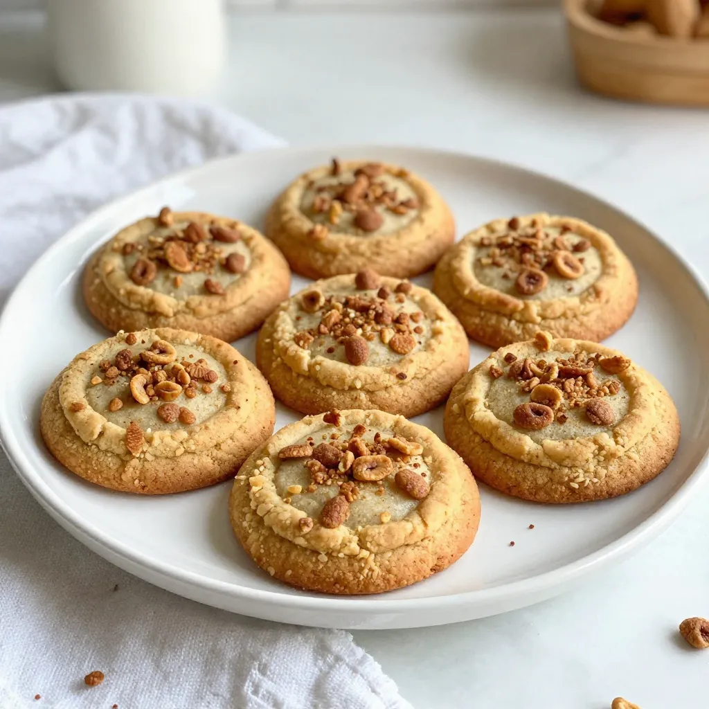 You need a few simple items for these tasty cookies. Here’s a complete list of all ingredients needed: - 1 cup unsalted butter, softened - 3/4 cup brown sugar, packed - 1/2 cup granulated sugar - 1 large egg - 1 teaspoon vanilla extract - 2 cups all-purpose flour - 1 teaspoon baking soda - 1/2 teaspoon salt - 1 tablespoon ground cinnamon - 1 1/2 cups Cinnamon Toast Crunch cereal, crushed slightly - 1/2 cup mini chocolate chips (optional) These ingredients blend to make cookies that burst with flavor. Each element adds its own touch. The butter gives richness. The sugars add sweetness and depth. The egg helps bind everything together. The flour and baking soda create the cookie's structure. Ground cinnamon brings that warm, cozy flavor. Cinnamon Toast Crunch adds crunch and a hint of sweetness. Mini chocolate chips, if you choose to add them, give extra joy in every bite. With these ingredients, you are well on your way to making delicious Cinnamon Toast Crunch cookies. Remember, using fresh ingredients is key. It makes a big difference in the taste. {{ingredient_image_1}} First, set your oven to 350°F (175°C). This step makes sure your cookies bake evenly. Next, line a baking sheet with parchment paper. This keeps the cookies from sticking. It also helps with easy cleanup. In a large bowl, add 1 cup of softened unsalted butter. Then, add 3/4 cup of packed brown sugar and 1/2 cup of granulated sugar. Use a mixer or a spoon to cream these ingredients together. Beat until the mixture is light and fluffy. This usually takes about 2-3 minutes. Next, crack in 1 large egg and pour in 1 teaspoon of vanilla extract. Mix until everything is well combined. In another bowl, whisk together 2 cups of all-purpose flour, 1 teaspoon of baking soda, 1/2 teaspoon of salt, and 1 tablespoon of ground cinnamon. Make sure there are no lumps. Gradually add this dry mix to your wet ingredients. Stir until just combined. Don’t over mix; this keeps your cookies soft. Now for the fun part! Gently fold in 1 1/2 cups of slightly crushed Cinnamon Toast Crunch. If you want a chocolatey twist, add 1/2 cup of mini chocolate chips. Mix carefully, so you don’t crush the cereal too much. Using a cookie scoop or spoon, drop rounded tablespoons of dough onto the prepared baking sheet. Space them about 2 inches apart. Bake in your preheated oven for 10-12 minutes. The edges should be lightly golden, while the centers stay soft. Once done, take them out and let the cookies cool on the baking sheet for about 5 minutes. After that, transfer them to a wire rack to cool completely. Enjoy the aroma while they cool! To bake the best Cinnamon Toast Crunch cookies, follow these tips: - Use softened butter. This helps create a creamy mix. - Measure your flour correctly. Too much flour makes cookies dry. - Avoid over-mixing. Mix until just combined for soft cookies. - Bake in small batches. This ensures even cooking and prevents sogginess. These steps will help you make cookies that are soft and chewy, just like you want! You can make these cookies your own in many ways: - Add nuts: Chopped pecans or walnuts give a nice crunch. - Mix in more cereal: Add extra Cinnamon Toast Crunch for texture. - Use different chips: Try butterscotch or peanut butter chips instead of chocolate. - Spice it up: A pinch of nutmeg can add warmth. These ideas let you explore new flavors and textures! For a beautiful display, try these ideas: - Use a decorative plate. It makes cookies more inviting. - Sprinkle crushed Cinnamon Toast Crunch on top. This adds flair. - Serve with milk or coffee for a classic pairing. A great presentation makes your treat even more enjoyable! Pro Tips Chill the Dough: For thicker cookies, chill the dough for at least 30 minutes before baking. This will help prevent spreading. Use Fresh Ingredients: Ensure your baking soda and spices are fresh for the best flavor and texture in your cookies. Customize Your Mix-ins: Feel free to get creative! Try adding nuts, dried fruit, or different types of chocolate for a unique twist. Store Properly: Keep cookies in an airtight container at room temperature for up to a week to maintain their softness and flavor. {{image_2}} You can easily boost the flavor of your Cinnamon Toast Crunch cookies. Here are some fun ideas: - Nuts: Add chopped walnuts or pecans for a crunchy bite. - Dried fruit: Raisins or cranberries add sweetness and chewiness. - Spices: A pinch of nutmeg or ginger can add warmth to the cookies. - Peanut butter: Swirl in some creamy peanut butter for a nutty twist. These add-ins can make your cookies unique and exciting. Feel free to mix and match based on your taste! If you're looking for a gluten-free option, try using almond flour or a gluten-free baking blend instead of all-purpose flour. Here are some tips: - Oats: Use ground oats as a flour substitute for extra fiber. - Coconut flour: This adds a bit of sweetness and a nice texture. - Sugar alternatives: Substitute coconut sugar or maple syrup for a healthier option. These swaps make the cookies friendly for those with dietary needs while keeping them delicious. To make these cookies vegan, you can replace a few ingredients: - Butter: Use vegan butter or coconut oil. - Egg: Replace the egg with a flax egg (1 tablespoon ground flaxseed mixed with 3 tablespoons water). - Milk: Add a splash of almond or oat milk to keep the dough moist. These changes keep the spirit of the cookies alive while catering to a vegan diet. Enjoy your tasty treats guilt-free! To keep your Cinnamon Toast Crunch cookies fresh, store them in an airtight container. Place a piece of parchment paper between layers of cookies. This helps to keep them soft and prevents sticking. Store the cookies at room temperature for up to five days. You can freeze these cookies for later enjoyment. First, let the cookies cool completely. Then, place them in a single layer on a baking sheet. Freeze them for about an hour. Once they are firm, move the cookies to a freezer bag. Seal it tightly and label the bag. They will stay fresh for up to three months in the freezer. Use airtight containers made of plastic or glass. Avoid containers that let air in, as this will dry out your cookies. Keep the cookies in a cool, dark place. This will help maintain their texture and flavor. For frozen cookies, ensure the bag is sealed well to avoid freezer burn. Enjoy your treats whenever you want! Yes, you can use other cereals. Try using Fruity Pebbles or Rice Krispies. These cereals give a fun twist to the cookies. Just crush them slightly before mixing in. Keep in mind that each cereal changes the taste a bit. To make chewier cookies, add more brown sugar. Brown sugar holds moisture better than white sugar. You can also bake them for a shorter time. Take them out when the edges are set, but the centers look soft. This helps keep that chewy texture. If your dough is too dry, add a splash of milk. Start with one tablespoon. Mix it in and check the texture. If needed, add a bit more. This helps the dough come together without making it too wet. These cookies last about a week at room temperature. Store them in an airtight container. If you want them to last longer, you can freeze them. They keep well for about three months in the freezer. Just thaw before enjoying! This blog post covered how to make delicious Cinnamon Toast Crunch cookies. We discussed the ingredients you need, like butter and cinnamon. You learned step-by-step instructions for mixing and baking. We shared tips for perfecting your cookies and creative variations. Lastly, we answered common questions to help you. Enjoy making these cookies your own. They are sure to be a hit!
