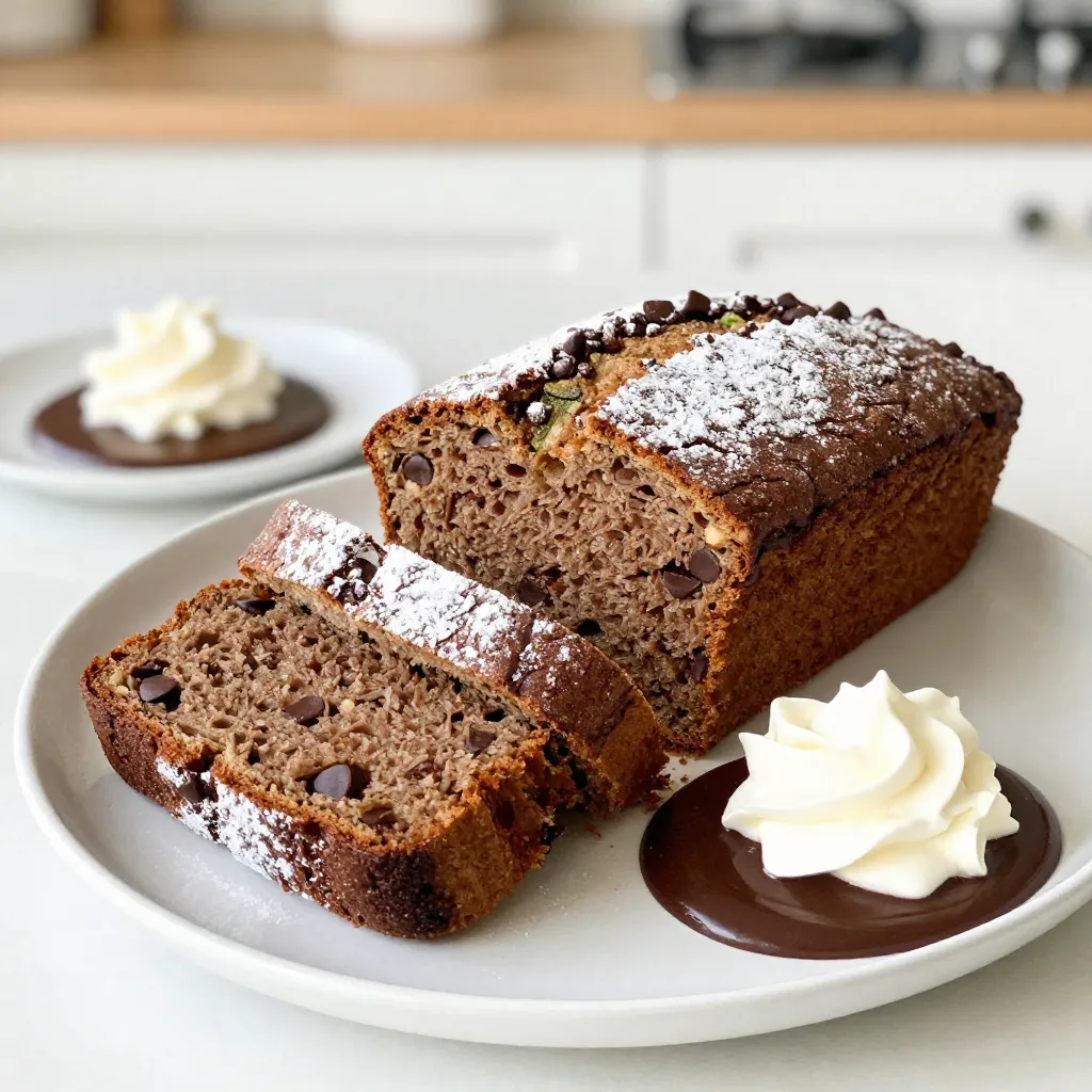 - 1 medium zucchini, grated - 1 cup all-purpose flour - 1/2 cup whole wheat flour - 1 teaspoon baking soda - 1/2 teaspoon baking powder - 1/2 teaspoon salt - 1 teaspoon ground cinnamon - 1/2 cup granulated sugar - 1/4 cup brown sugar, packed - 1/3 cup vegetable oil - 2 large eggs - 1 teaspoon vanilla extract - 1/2 cup semi-sweet chocolate chips - 1/4 cup chopped walnuts (optional) I love using fresh ingredients in my baking. The zucchini adds moisture and nutrition to the bread. You can grate it quickly using a box grater. Just remember to squeeze out the extra water. It keeps the bread from getting too soggy. The mix of all-purpose and whole wheat flour gives the bread a nice texture. The all-purpose flour keeps it light, while the whole wheat flour adds a bit of heartiness. When it comes to sugar, I use both granulated and brown sugar. Granulated sugar gives sweetness, while brown sugar adds a little depth and moisture. If you want to mix it up, use coconut sugar or maple sugar for a fun twist. You can also add some fun mix-ins. I love adding nuts for crunch. Walnuts work great, but feel free to try pecans or even seeds. Dried fruits like raisins or cranberries can add a nice chew too. This recipe is flexible. It allows you to make it your own while still keeping that classic chocolate chip flavor. {{ingredient_image_1}} 1. Preheat the oven and grease the loaf pan. Set your oven to 350°F (175°C). Use some oil or butter to grease a 9x5 inch loaf pan. This helps the bread come out clean. 2. Prepare the zucchini. Grate one medium zucchini. Sprinkle it with a pinch of salt. Let it sit for about 10 minutes. This step draws out excess moisture. Squeeze out the water before adding it to your mix. 1. Combine dry and wet ingredients. In a large bowl, whisk together these dry ingredients: - 1 cup all-purpose flour - 1/2 cup whole wheat flour - 1 teaspoon baking soda - 1/2 teaspoon baking powder - 1/2 teaspoon salt - 1 teaspoon ground cinnamon In another bowl, mix: - 1/2 cup granulated sugar - 1/4 cup brown sugar - 1/3 cup vegetable oil - 2 large eggs - 1 teaspoon vanilla extract Beat until smooth. Add the drained zucchini to the wet mix and fold it in gently. 2. Folding in chocolate chips and walnuts. Gradually add the dry mix to the wet mix. Stir just until combined. Be careful not to overmix. Then, fold in: - 1/2 cup semi-sweet chocolate chips - 1/4 cup chopped walnuts (optional) 1. Recommended baking time and temperature. Pour your batter into the greased loaf pan. Smooth the top. Bake for 50-60 minutes. Keep the oven at 350°F (175°C). 2. How to check if the bread is fully baked. Insert a toothpick into the center. If it comes out clean, the bread is done. Let it cool in the pan for about 10 minutes. Then, transfer it to a wire rack to cool completely. To get the best texture, grate your zucchini finely. Use a box grater or a food processor. This helps the zucchini blend well with the batter. To prevent excess moisture, salt the grated zucchini first. Let it sit for ten minutes, then squeeze out the water. This keeps your bread from becoming soggy. Spices can enhance your bread. Try adding nutmeg or ginger for warmth. You can also mix in some vanilla or almond extract for a twist. To achieve a moist bread, don’t overmix your batter. Stir just until combined. This keeps your loaf tender and fluffy. For a fun touch, slice the loaf and drizzle it with chocolate sauce. A dollop of whipped cream on the side makes it special, too. Pair your bread with coffee or a cold glass of milk. The flavors work well together, making every bite enjoyable. Pro Tips Grate Zucchini Finely: A finer grate will help the zucchini blend seamlessly into the bread, ensuring a moist texture without large chunks. Use Fresh Spices: For the best flavor, use fresh ground cinnamon rather than pre-ground. It enhances the aroma and taste of your bread. Cool Before Slicing: Allow the bread to cool completely on a wire rack before slicing. This ensures cleaner slices and prevents the bread from becoming gummy. Experiment with Mix-Ins: Feel free to substitute or add additional mix-ins like dried fruits or other nuts to customize the flavor profile of your bread. {{image_2}} You can make this chocolate chip zucchini bread healthier. Start by using whole grain flours. They add more fiber and nutrients. Try using half whole wheat and half all-purpose flour. You can also swap sugar for a sugar substitute. Options like coconut sugar or stevia work well. You can add other fruits or vegetables too. Mashed bananas or applesauce add sweetness and moisture. Carrots can give a nice flavor and texture. Adding flavored chocolate chips can change the taste. Try using dark chocolate or mint chocolate chips. You can also use peanut butter chips for a fun twist. Don’t forget to add spices! Nutmeg or ginger can enhance the flavor. A little cinnamon can make it even better. If you want a nut-free option, leave out the walnuts. You can add seeds like pumpkin or sunflower seeds instead. They give a nice crunch and are nutritious. Dried fruits like cranberries or raisins can add sweetness too. They pair well with the chocolate and zucchini. To keep your chocolate chip zucchini bread fresh, follow these steps: - Let the bread cool completely before storing. - Wrap it tightly in plastic wrap or foil. - Place it in an airtight container. - Store it at room temperature for up to three days. This way, you can enjoy the bread without it drying out. If you want to keep it longer, consider freezing it. Freezing your chocolate chip zucchini bread is simple: - First, wrap the cooled loaf in plastic wrap. - Then, place it in a freezer bag. - Squeeze out as much air as you can. You can freeze the bread for up to three months. When ready to eat, thaw it in the fridge overnight. Reheating your bread is easy and keeps it tasty: - Preheat your oven to 350°F (175°C). - Place slices on a baking sheet. - Heat for about 10 minutes. For best results, you can also use a microwave. Just warm a slice for about 15-20 seconds. This keeps the bread soft and moist. Enjoy your delicious treat! Yes, you can use frozen zucchini. Just thaw it first and drain any extra water. This helps keep your bread from getting soggy. I often use frozen zucchini when I have extra from summer. It works just as well! Chocolate chip zucchini bread lasts about 3 to 4 days at room temperature. Store it in an airtight container to keep it fresh. You can also refrigerate it for up to a week. Just remember to wrap it well! You can use applesauce or mashed banana as an egg substitute. Use 1/4 cup of either for each egg. This keeps the bread moist and adds a nice flavor. It’s a great option for vegan diets too. Yes, you can make this recipe dairy-free. Just use a dairy-free milk like almond or coconut. You can also use dairy-free chocolate chips. This way, everyone can enjoy the bread without worry! Absolutely! You can make mini loaves if you prefer. Just adjust the baking time to about 25-30 minutes. Check for doneness with a toothpick, just like with the large loaf. Mini loaves are perfect for sharing or gifting! You now have all the tools to make delicious chocolate chip zucchini bread. We discussed ingredients, preparation, and variations that can enhance your baking. Remember, you can adjust sugars and mix-ins to suit your taste. Don’t forget to store your bread properly to keep it fresh. Whether you’re a beginner or pro, this recipe lets you create something tasty. Enjoy baking and sharing your new creation with friends and family! Keep experimenting to make the recipe uniquely yours. Happy baking!