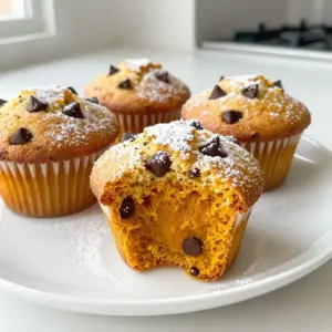 To make these tasty muffins, gather these key ingredients: - 1 cup pumpkin puree (canned or fresh) - 1/2 cup granulated sugar - 1/2 cup brown sugar, packed - 1/4 cup vegetable oil - 2 large eggs - 1 teaspoon vanilla extract - 1 1/2 cups all-purpose flour - 1 teaspoon baking powder - 1 teaspoon baking soda - 1 teaspoon ground cinnamon - 1/2 teaspoon ground nutmeg - 1/4 teaspoon ground ginger - 1/2 teaspoon salt - 1 cup semi-sweet chocolate chips These ingredients blend well to create a moist and flavorful muffin. The pumpkin adds a nice texture and taste. The chocolate chips give a sweet surprise in every bite. You can personalize your muffins with these optional ingredients: - Chopped nuts (like walnuts or pecans) - Dried fruit (like cranberries or raisins) - Different spices (like allspice or cloves) Adding these ingredients can change the flavor and texture. Feel free to experiment and find your favorite mix! To bake your muffins, you'll need: - Muffin tin - Paper liners (optional) - Mixing bowls - Whisk - Measuring cups and spoons - Rubber spatula These tools help you mix and bake your muffins easily. Using a muffin tin ensures even baking, and liners make cleanup a breeze. Enjoy the process and get ready for a delicious treat! {{ingredient_image_1}} Start by preheating your oven to 350&deg;F (175&deg;C). This helps the muffins bake evenly. Next, grab a large mixing bowl. Combine 1 cup of pumpkin puree, 1/2 cup of granulated sugar, and 1/2 cup of brown sugar. Add 1/4 cup of vegetable oil, 2 large eggs, and 1 teaspoon of vanilla extract. Whisk everything together until it is smooth. In another bowl, mix 1 1/2 cups of all-purpose flour, 1 teaspoon of baking powder, 1 teaspoon of baking soda, 1 teaspoon of cinnamon, 1/2 teaspoon of nutmeg, 1/4 teaspoon of ginger, and 1/2 teaspoon of salt. Now, gently add the dry mix to the pumpkin mix. Stir until just combined. Be careful not to overmix; this keeps your muffins soft. Finally, fold in 1 cup of semi-sweet chocolate chips. Make sure they are spread evenly in the batter. Prepare your muffin tin with paper liners or a light greasing. Spoon the batter into each cup, filling them about 3/4 full. This gives the muffins room to rise. Place the muffin tin in the oven and bake for 18-20 minutes. To check if they are done, insert a toothpick into the center of a muffin. If it comes out clean, they are ready! Once baked, take the muffins out and let them cool in the tin for about 5 minutes. Then, move them to a wire rack to cool completely. Serving them warm is a great option. You can dust the tops with powdered sugar or drizzle a chocolate glaze for a special touch. Enjoy your delicious muffins with friends or family! Overmixing can make your muffins tough. To avoid this, mix gently. When you add the dry mix to the wet mix, stir just until you see no dry flour. Small lumps are okay. This keeps the muffins light and fluffy. Measuring correctly is key for great muffins. Use dry measuring cups for flour and sugar. Spoon flour into the cup, then level it off with a knife. Avoid scooping directly from the bag. This can pack the flour and lead to dry muffins. Want to boost the flavor? Add a pinch of sea salt to the batter. This helps the chocolate taste richer. You can also mix in nuts, like walnuts or pecans, for crunch. For a twist, try adding a bit of orange zest for a fresh note. Pro Tips Use Fresh Pumpkin: For a richer flavor, consider using fresh pumpkin puree instead of canned. Roast a small pumpkin and blend it until smooth for the best results. Don&rsquo;t Overmix: When combining the wet and dry ingredients, mix just until incorporated. Overmixing can lead to dense muffins, so a few lumps are okay! Check for Doneness: To ensure your muffins are perfectly baked, use a toothpick inserted into the center. It should come out clean or with a few crumbs, but not wet batter. Cool Completely: Allow the muffins to cool on a wire rack after baking. This prevents them from becoming soggy and helps maintain their texture. {{image_2}} If you want nut-free muffins, skip any nuts. The chocolate chips add sweetness. You can also use seeds for crunch. Sunflower seeds work well. They add a nice texture without nuts. To make gluten-free muffins, swap all-purpose flour for a gluten-free blend. Look for a mix that has a good taste. You may need to add a bit more baking powder. This will help the muffins rise well and stay fluffy. You can boost flavor by adding spices. Try a pinch of allspice or cloves. They add warmth and depth. If you like nuts, add walnuts or pecans. Chop them finely and fold them in with the chocolate chips. This creates a tasty blend of flavors and textures. To keep your pumpkin muffins fresh, store them in an airtight container. Place them at room temperature for up to three days. If you want them to last longer, try the fridge. They can stay good for about a week. Just make sure the container is sealed tight to avoid dryness. Freezing is a great way to save your muffins for later. First, let them cool completely. Then, wrap each muffin in plastic wrap. After that, place them in a freezer-safe bag. They can last up to three months in the freezer. When you are ready to enjoy them, just thaw them at room temperature. Reheating your muffins is simple. If you want them warm, pop them in the microwave for about 15 to 20 seconds. You can also use an oven. Preheat it to 350&deg;F (175&deg;C) and heat the muffins for about 5 to 10 minutes. This will make them soft and tasty again. Enjoy your delicious chocolate chip pumpkin muffins any time! Yes, you can use fresh pumpkin. Just cook and puree it first. Make sure it&rsquo;s smooth and thick. Fresh pumpkin may taste fresher, but both options work well. If you use fresh, check the moisture. Too much moisture can affect the muffins&rsquo; texture. To make moist muffins, you can add a little more oil or pumpkin puree. You can also try using yogurt or sour cream in the batter. These ingredients help keep the muffins soft and tender. Avoid overmixing the batter, which can make them dry and tough. I recommend semi-sweet chocolate chips for a balanced sweetness. They melt nicely and add rich flavor. You can also try dark chocolate chips for a bolder taste. If you want a fun twist, use mini chocolate chips. They mix in well and provide bites of chocolate in every muffin. You can now make awesome chocolate chip pumpkin muffins with ease. We covered the main ingredients and optional ones to let you customize. I shared step-by-step instructions to guide you through mixing, baking, and serving. You learned tips to avoid overmixing and improve flavor. We also discussed variations, storage, and common questions. Now, gather your supplies and start baking. Enjoy the warm, tasty treats!