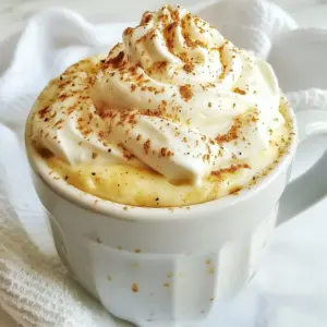 Here are the simple ingredients you need for your eggnog mug cake: - 4 tablespoons all-purpose flour - 2 tablespoons granulated sugar - 1/8 teaspoon baking powder - 1/8 teaspoon ground nutmeg - 1/8 teaspoon ground cinnamon - Pinch of salt - 3 tablespoons eggnog (store-bought or homemade) - 1 tablespoon vegetable oil - 1/4 teaspoon vanilla extract - Whipped cream (for topping) - A sprinkle of nutmeg and cinnamon (for garnish) Each ingredient plays an important role in making your mug cake delightful. The flour gives it structure, while sugar adds sweetness. Baking powder helps it rise. Nutmeg and cinnamon bring warmth and spice that makes this treat feel festive. Eggnog adds creaminess and flavor, making this cake special for the holidays. Vegetable oil keeps the cake moist, and vanilla adds a nice touch. You can top it with whipped cream for extra decadence. A sprinkle of nutmeg and cinnamon on top makes it look pretty and festive. Gather these ingredients, and you’re ready to make a quick and easy holiday treat! {{ingredient_image_1}} First, grab a microwave-safe mug. In the mug, combine: - 4 tablespoons all-purpose flour - 2 tablespoons granulated sugar - 1/8 teaspoon baking powder - 1/8 teaspoon ground nutmeg - 1/8 teaspoon ground cinnamon - Pinch of salt Next, whisk these dry ingredients together. Make sure they mix well. This step helps the spices spread out. It also ensures the cake rises nicely. Now it's time to add the wet ingredients. Pour in: - 3 tablespoons eggnog - 1 tablespoon vegetable oil - 1/4 teaspoon vanilla extract Stir everything together until you have a smooth batter. Keep mixing until you see no lumps. A smooth batter makes a soft cake. Microwave the mug cake on high for 1 minute and 30 seconds. Cooking times can vary, so watch closely. The cake should rise and look set. It should not be wet in the middle. Once done, carefully take the mug from the microwave. It will be hot! Let it cool for a couple of minutes. Then, top with whipped cream. Sprinkle a bit of nutmeg and cinnamon on top for that festive feel. To make the best eggnog mug cake, you need to know your microwave. Most mugs cook in about 1 minute and 30 seconds on high. But remember, every microwave is different. Start with 1 minute and check if it needs more time. The cake should rise and feel firm in the middle. If it feels wet, give it 10 more seconds. Overcooking can make it dry, so watch it closely. Eggnog is tasty, but you can make it even better. Try adding chocolate chips for a sweet twist. Nuts like pecans or walnuts add a nice crunch. You can also switch up spices. Instead of just nutmeg and cinnamon, try ginger or allspice. These can really enhance the holiday vibe. Toppings make everything better! A big scoop of whipped cream is a must. You can sprinkle nutmeg and cinnamon on top for an extra festive touch. For drinks, pair your mug cake with hot cocoa or a cozy cup of tea. These drinks match perfectly with the warm flavors of the cake. Enjoy! Pro Tips Use Fresh Nutmeg: Grating fresh nutmeg instead of using pre-ground nutmeg can elevate the flavor of your eggnog mug cake significantly. Check Microwave Power: Microwave wattage can vary, so if your cake isn't cooked after 1 minute and 30 seconds, continue microwaving in 10-second intervals until done. Customize the Toppings: Feel free to add chocolate chips, caramel sauce, or even a sprinkle of crushed peppermint for a festive twist! Let it Cool: Allow the mug cake to cool for a few minutes before eating to avoid burning your mouth on the hot cake. {{image_2}} You can still enjoy this treat if you need a gluten-free option. Simply swap out the all-purpose flour for a gluten-free flour blend. Look for blends that include rice flour or almond flour. These work well and keep the cake moist. Always check the package to ensure it contains the right mix for baking. To make a dairy-free eggnog mug cake, use a dairy-free eggnog. Many brands offer almond, coconut, or soy eggnog. You can also make your own by blending almond milk with spices. For the oil, substitute vegetable oil with coconut oil or avocado oil. Both add a nice flavor without dairy. Want to mix it up? Try an eggnog latte flavor. Just add a shot of espresso or some instant coffee granules to the batter. For a pumpkin spice version, add pumpkin puree and a bit more cinnamon and nutmeg. This gives your cake a festive twist that’s perfect for fall. To store leftover eggnog mug cake, let it cool first. Then, cover the mug with plastic wrap or a lid. You can keep it in the fridge for up to two days. If you want to reheat it, place the mug in the microwave. Heat it for about 20 seconds. Check to see if it’s warm enough. If not, heat for another 10 seconds. You can freeze the uncooked batter for later use. Just mix it as directed, then put it in an airtight container. Make sure to label it with the date. The batter can last in the freezer for up to one month. When you’re ready to bake, let it thaw in the fridge overnight. Then, pour it into a mug and cook as usual. Cooking an eggnog mug cake takes about 1 minute and 30 seconds in a microwave. However, cooking times can vary. If your microwave is stronger, check the cake after 1 minute. If it is not done, add 10 seconds at a time. The cake should rise and be set in the middle, not wet. Yes, you can prep this recipe ahead of time. You can mix the dry ingredients and store them in a jar. When you want to bake, just add the wet ingredients and microwave. This makes it easy for busy days or holiday gatherings. Just remember, the mug cake tastes best fresh. If you don't have eggnog, you can use milk or cream mixed with a bit of sugar, nutmeg, and cinnamon for flavor. You can also make your own eggnog with eggs, sugar, and milk. Other options include almond milk or coconut milk, but adjust spices to taste. In this post, we explored how to make a tasty eggnog mug cake. We covered ingredients, step-by-step instructions, and handy tips. You learned how to customize flavors, store leftovers, and even make variations like gluten-free or dairy-free versions. Enjoying your mug cake is all about creativity. Experiment with toppings and flavors to find your best version. This simple dessert will surely bring warmth and joy. Happy baking!